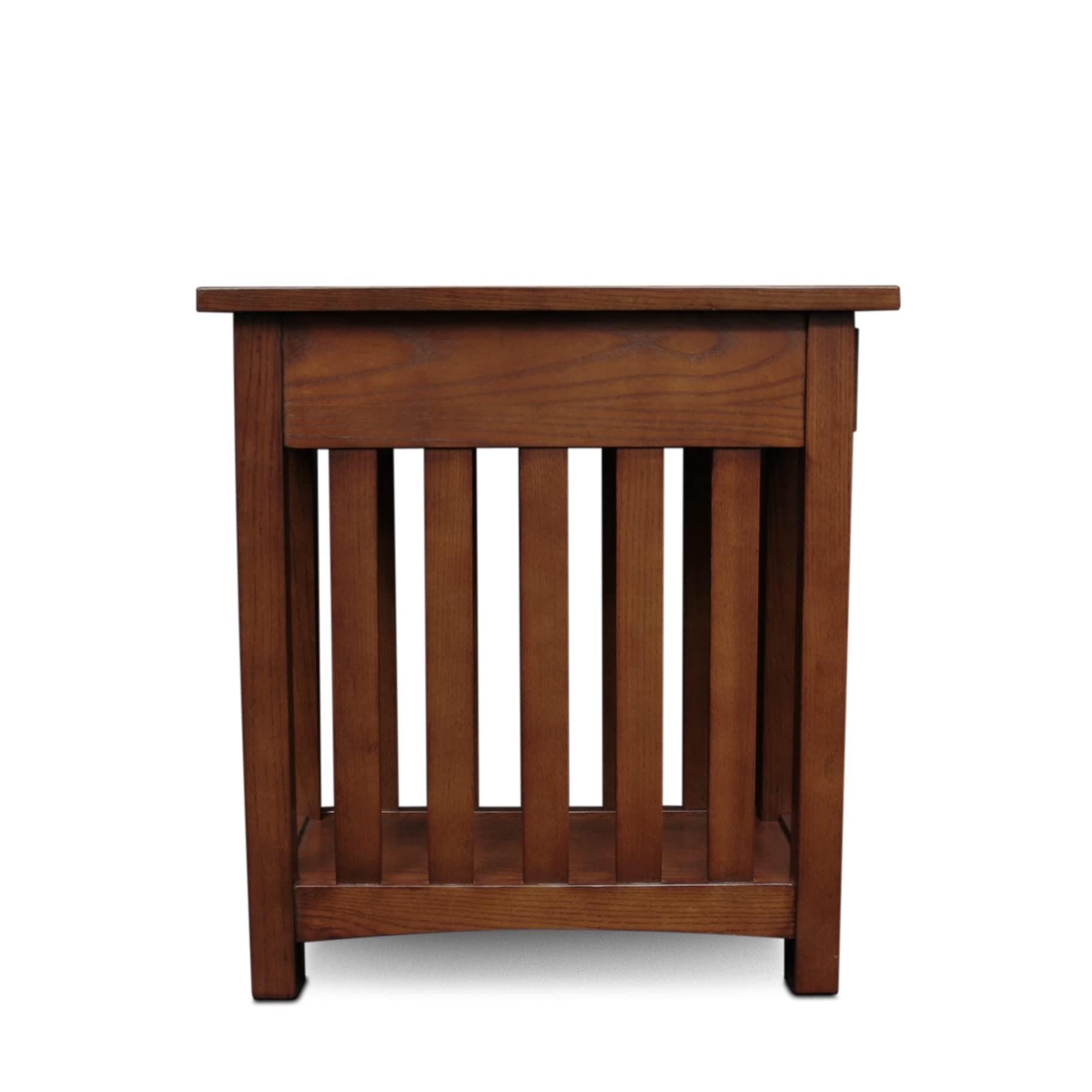 Medium Oak Mission End Table, Narrow Wood Side Table with Drawer and Shelf, Easy Assembly