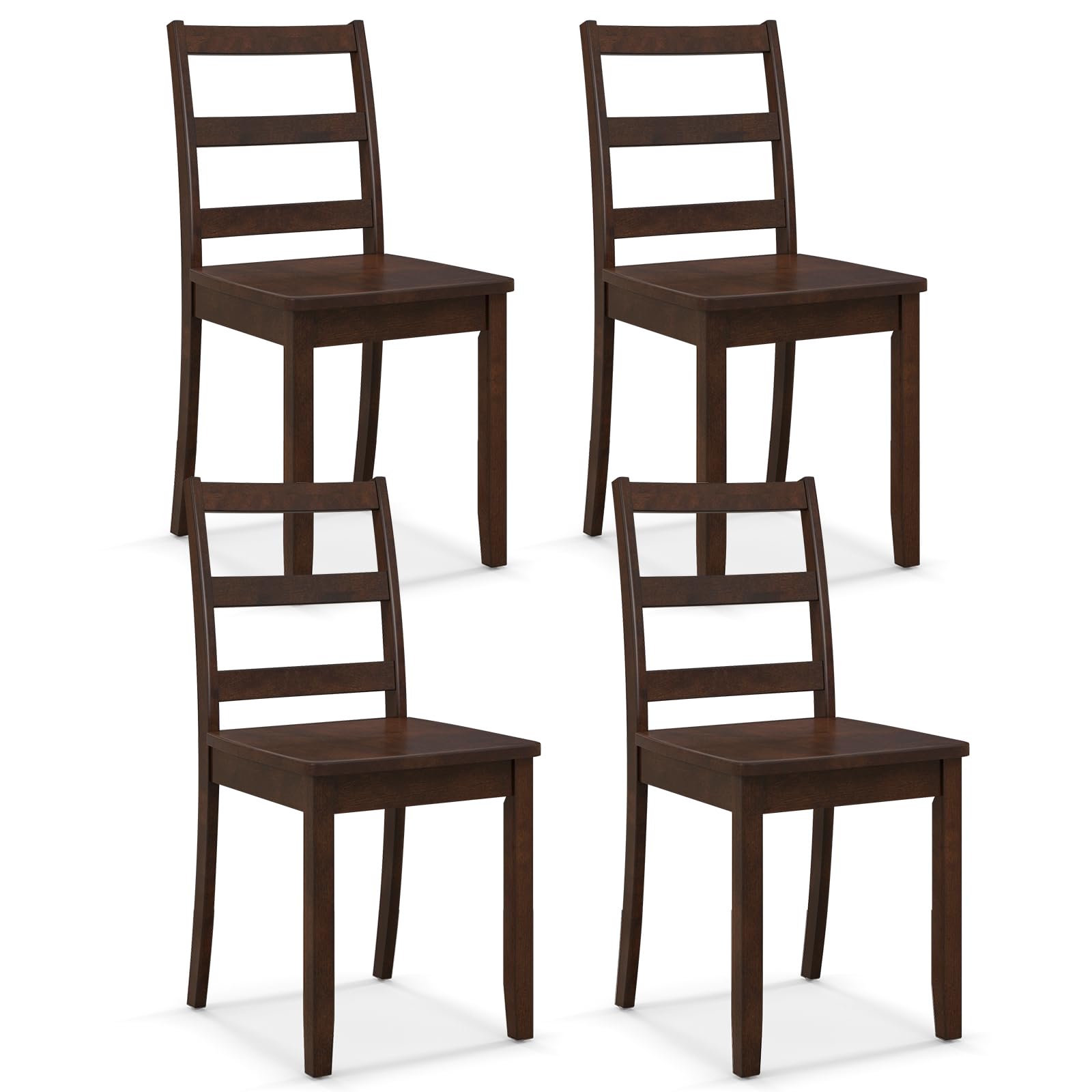 Set of 4 Walnut Wood Dining Chairs, Armless Ladder Back Kitchen Chairs with Solid Legs, 400 lb Capacity