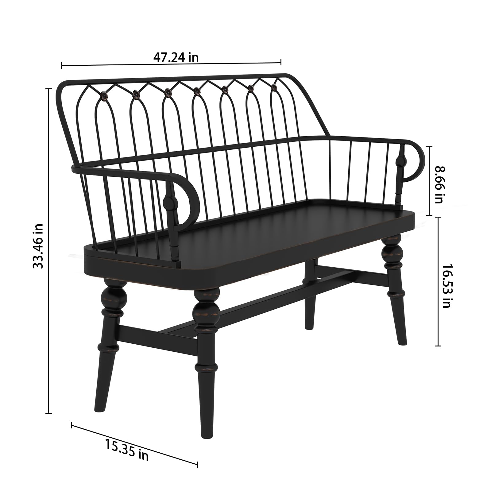Farmhouse Spindle Back Entryway Bench, Wooden Dining Bench for Living Room, Mudroom, Hallway