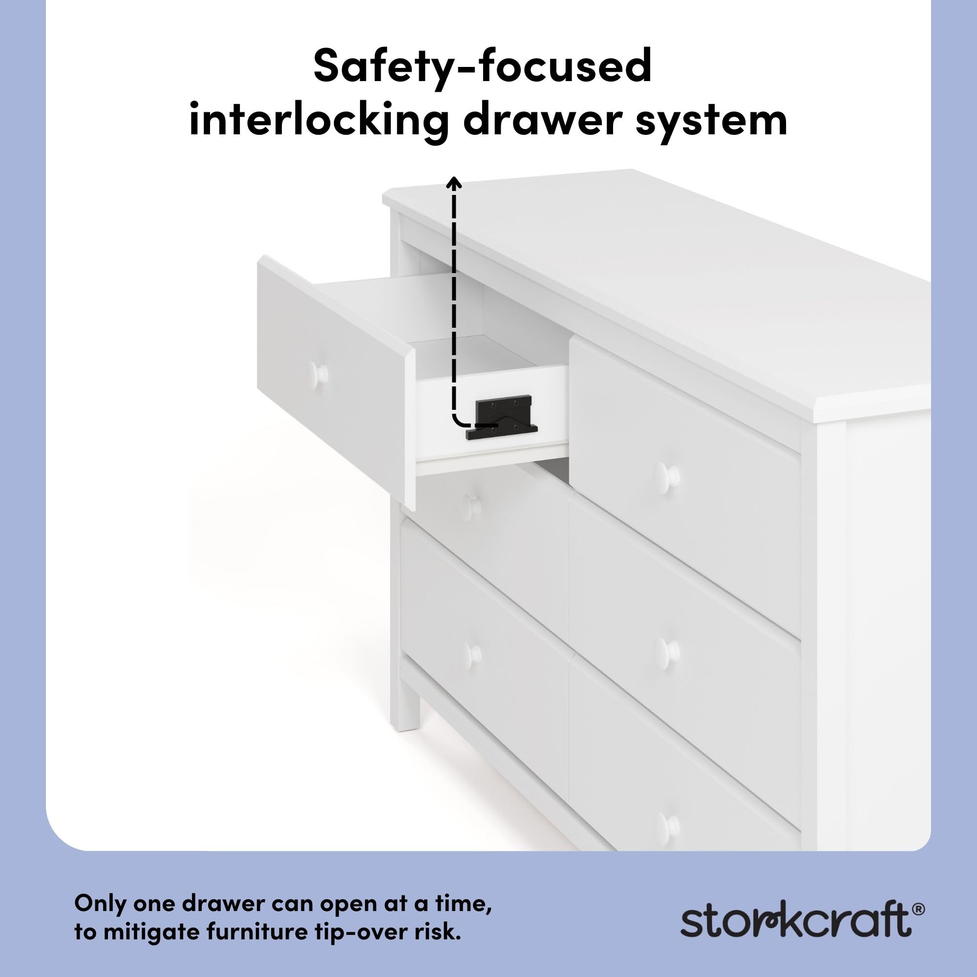 Alpine 6-Drawer Dresser – White Double Chest, GREENGUARD Certified Nursery Storage for Kids or Bedroom
