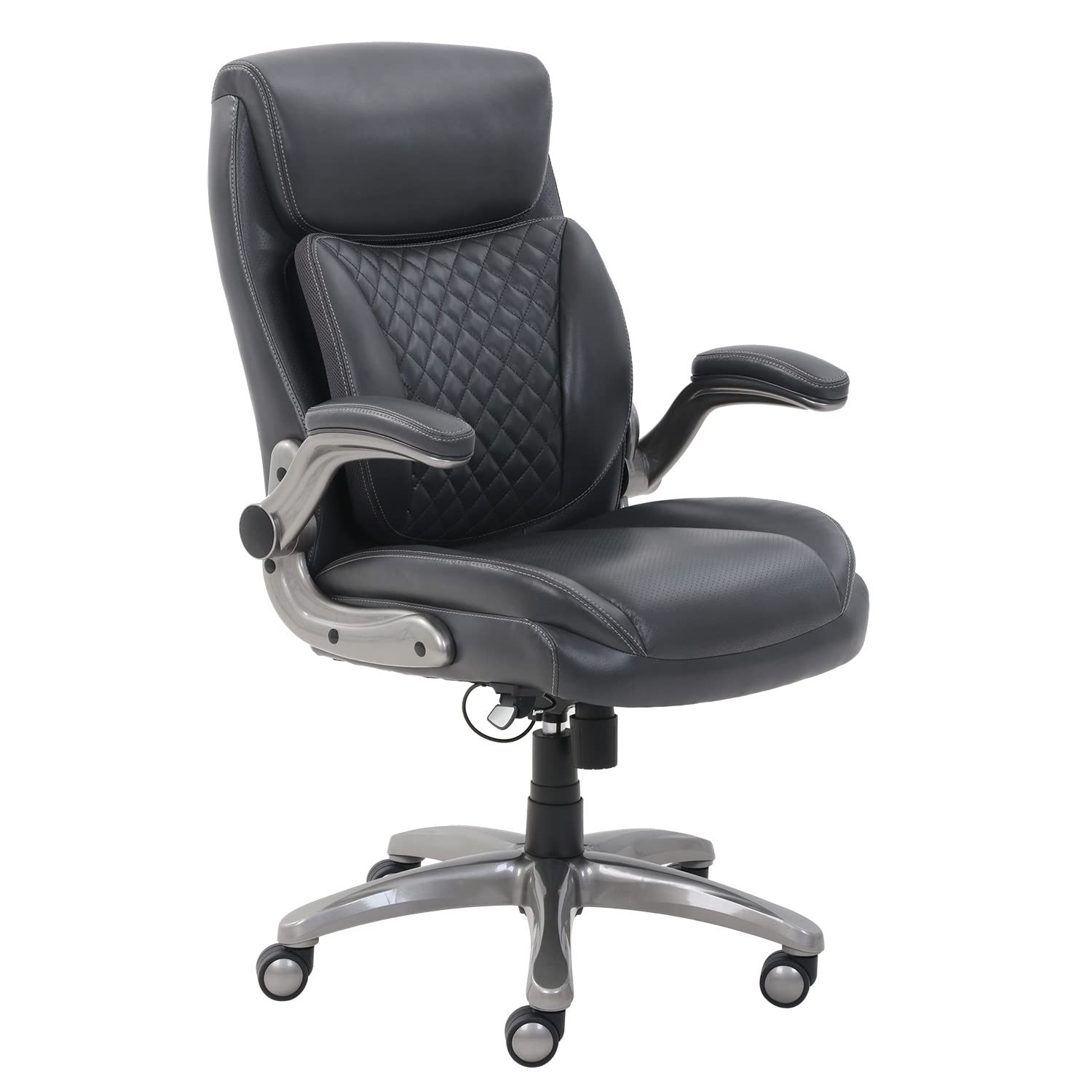 Executive Office Chair with Lumbar Support, Flip-Up Arms, Adjustable Height, PU Leather Desk Chair, Grey