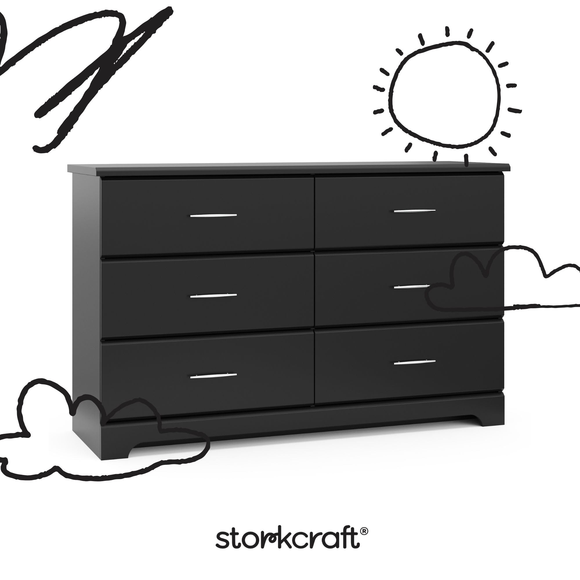 Brookside 6-Drawer Dresser – GREENGUARD Certified Black Chest for Nursery or Kids’ Bedroom Storage
