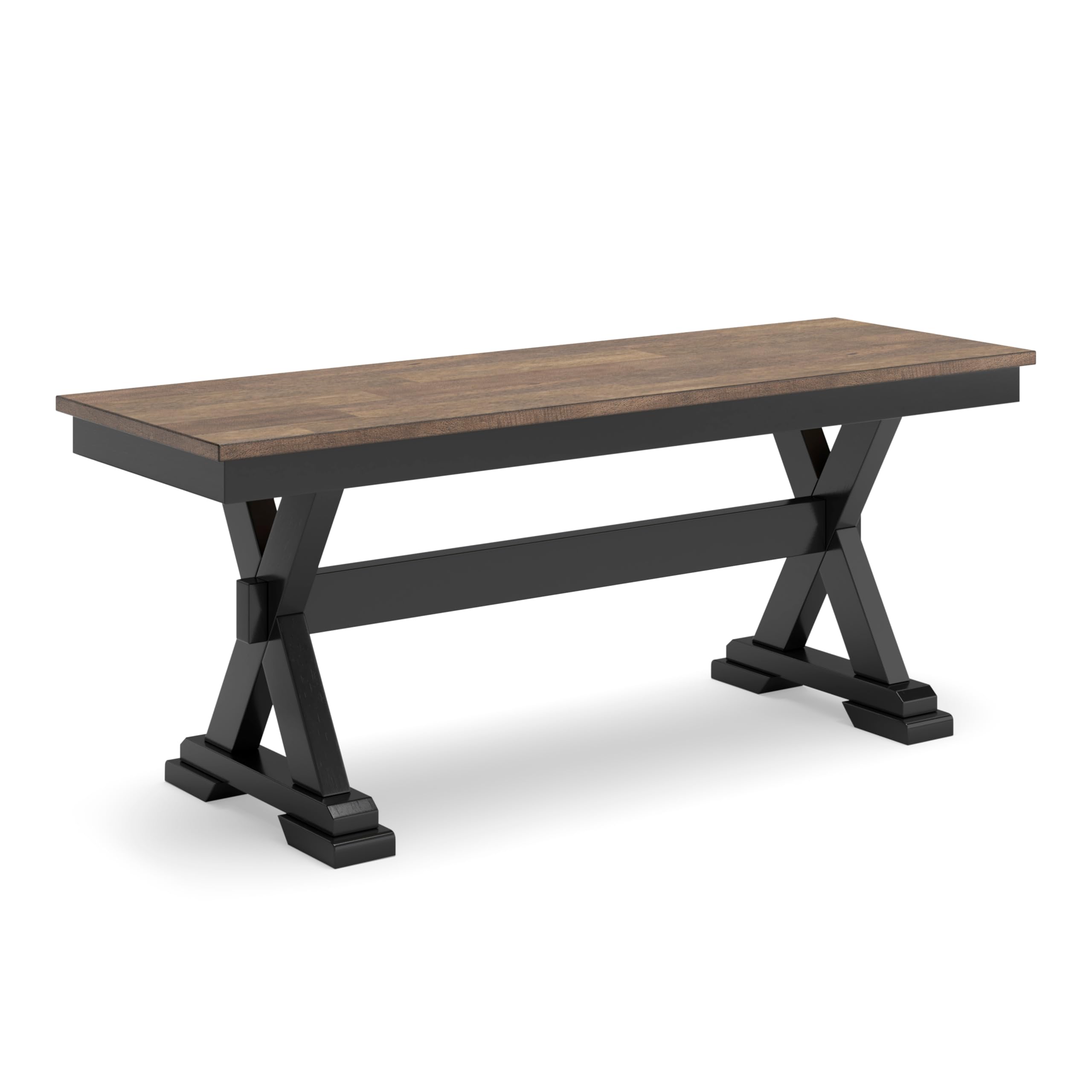 Wildenauer 50" Farmhouse Dining Bench, Dark Brown & Black Modern Rustic Wood Seating for Entryway