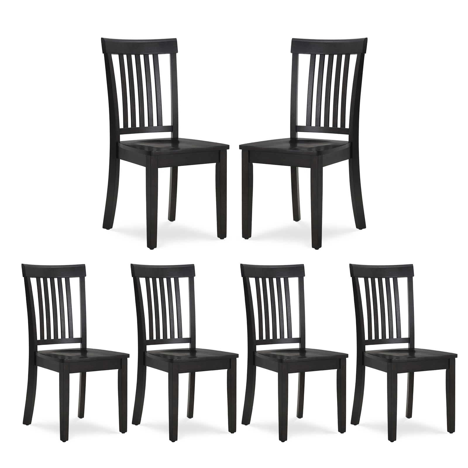 Set of 6 Windsor Spindle Back Dining Chairs, Farmhouse Wooden Side Chairs for Kitchen, Dark Brown