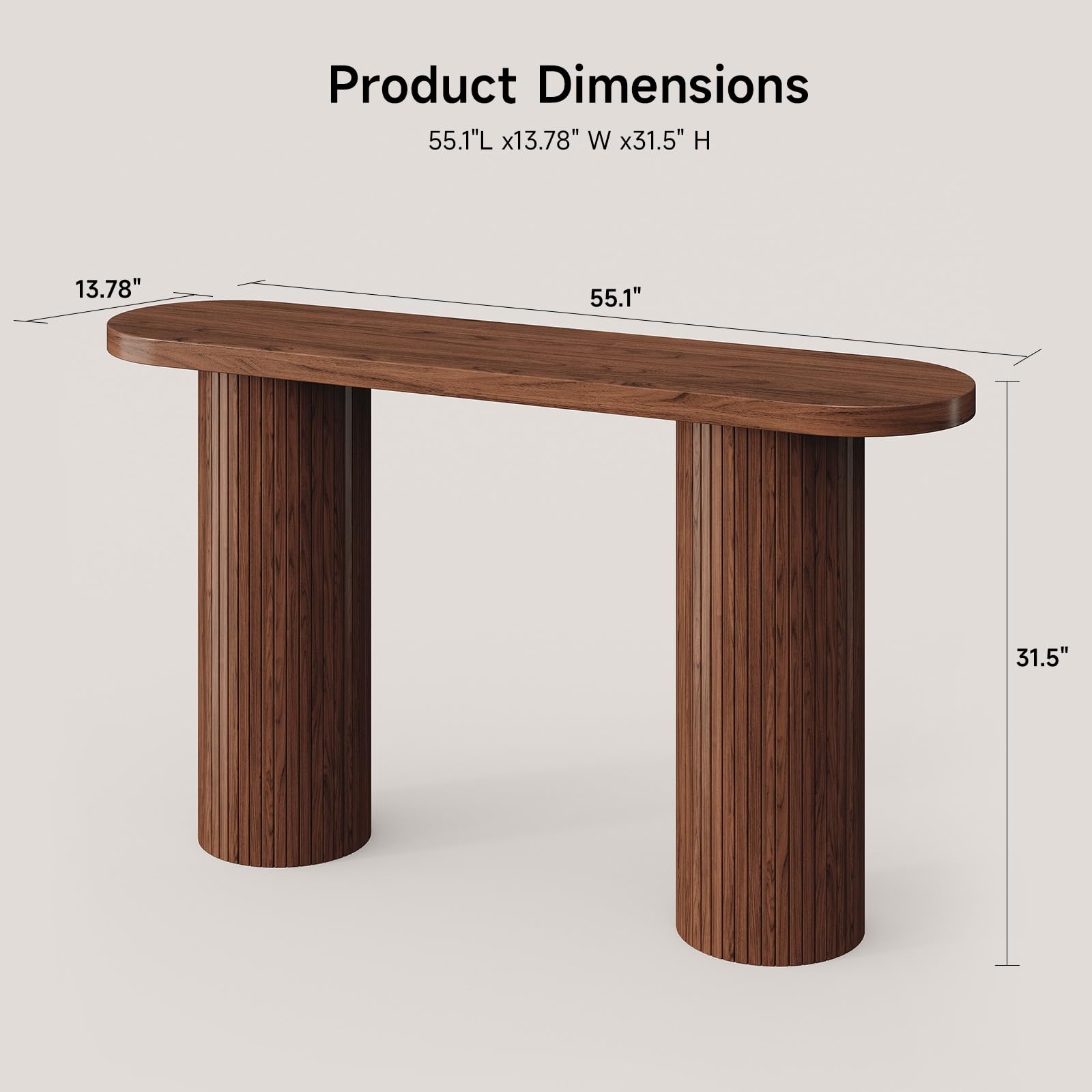 55" Fluted Console Table, Modern Wood Entryway Table for Behind Sofa or Hallway, Farmhouse Style, Walnut Finish