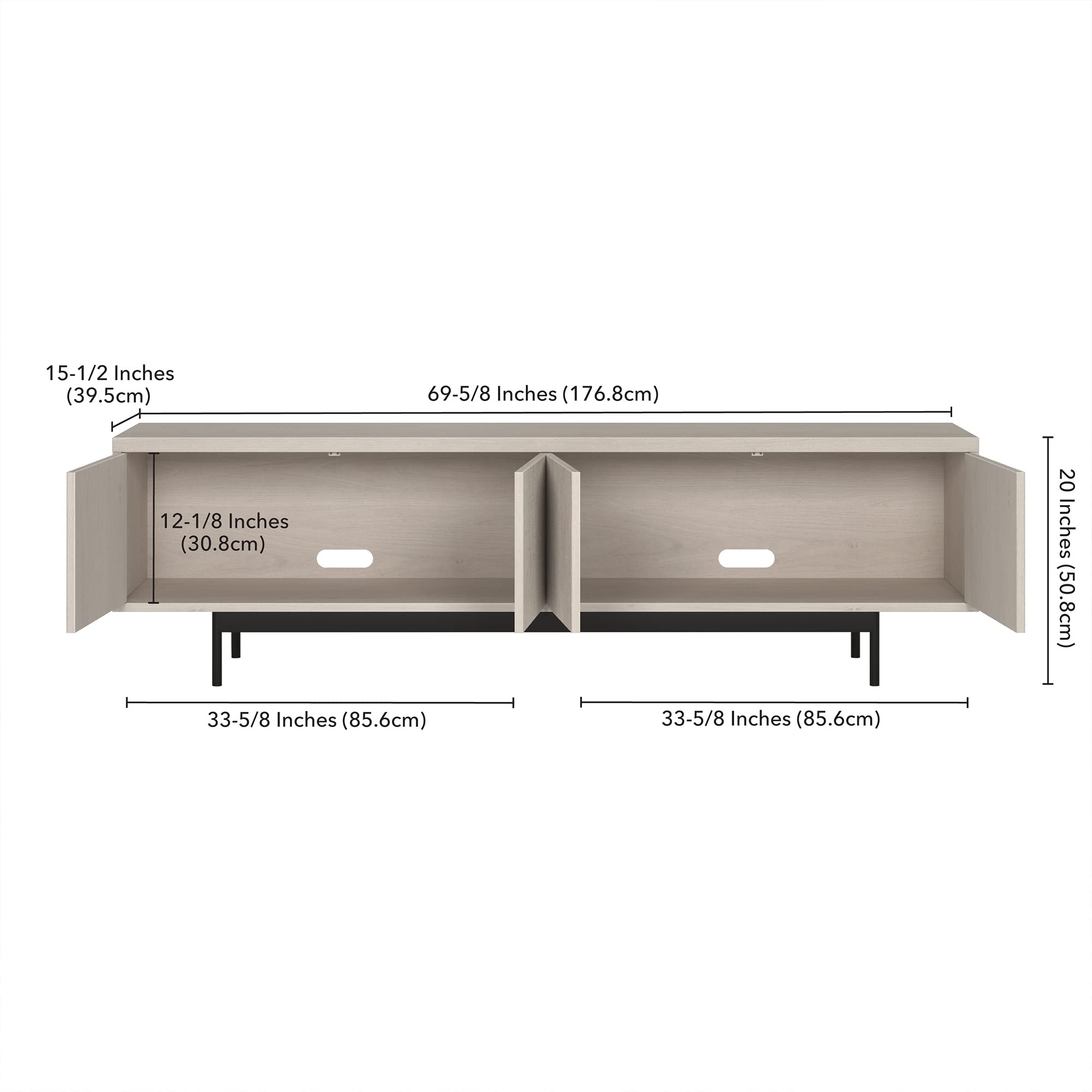 Whitman TV Stand – 70" Wide Entertainment Unit in Elegant Alder White Finish for Modern Living Room Setup
