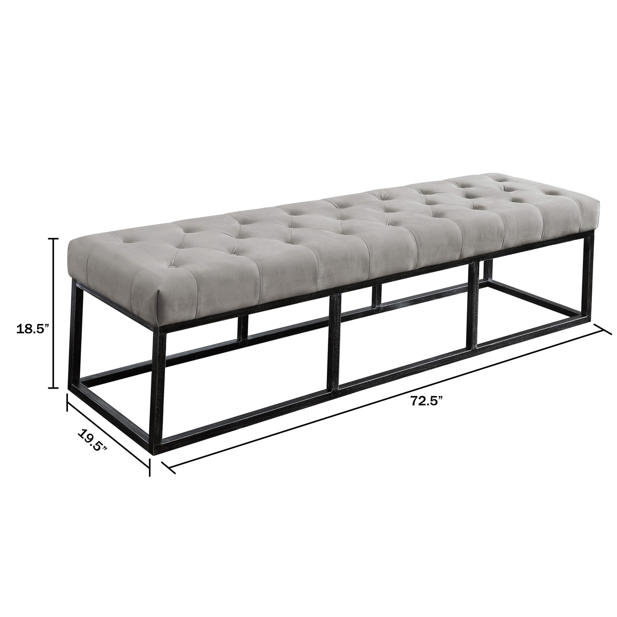 Danes Tufted Upholstered Bench with Iron Legs, Modern Pearl Gray Long Bench for Bedroom, Living Room