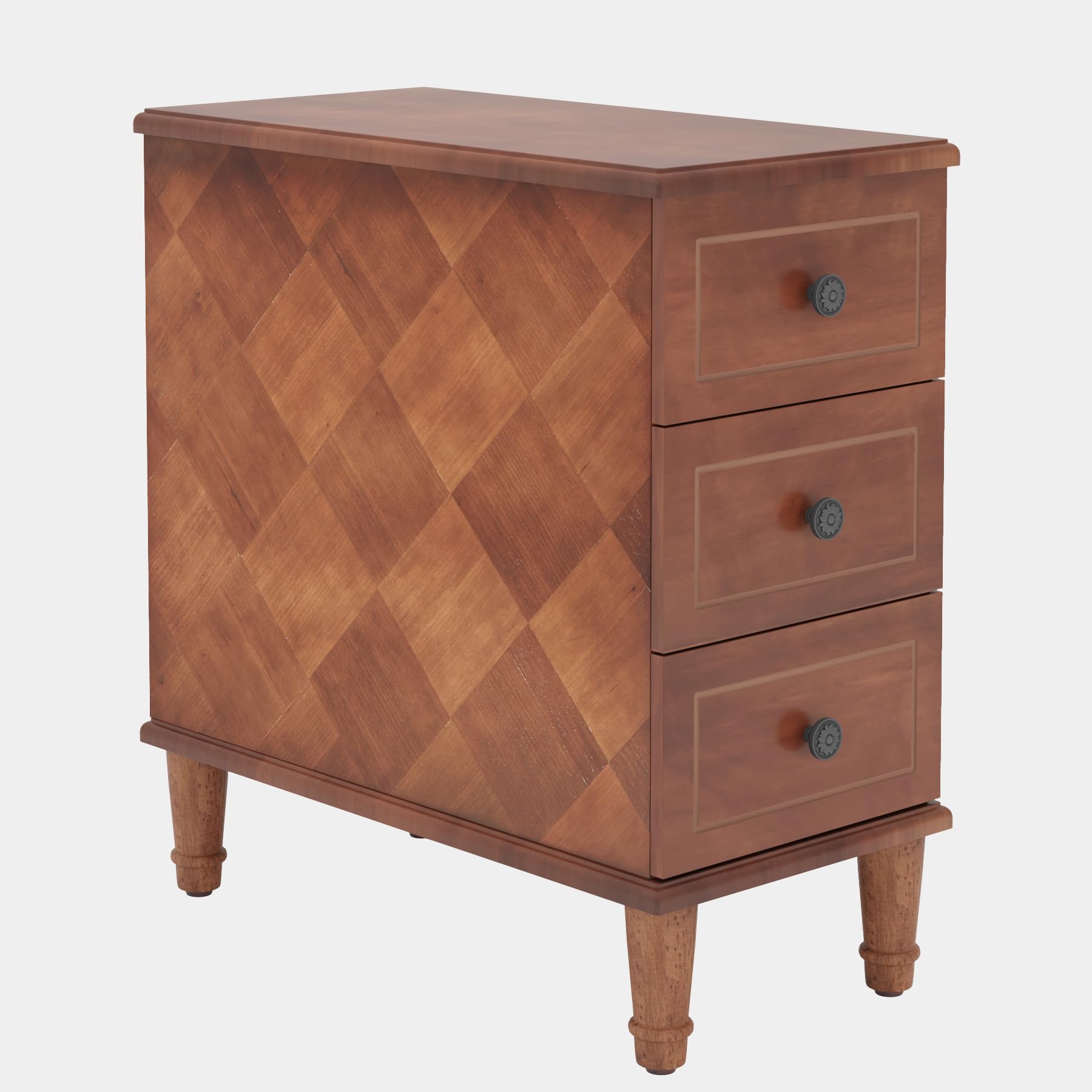 Solid Wood Narrow End Table with Drawers, Pre-Assembled Slim Side Table for Small Living Spaces