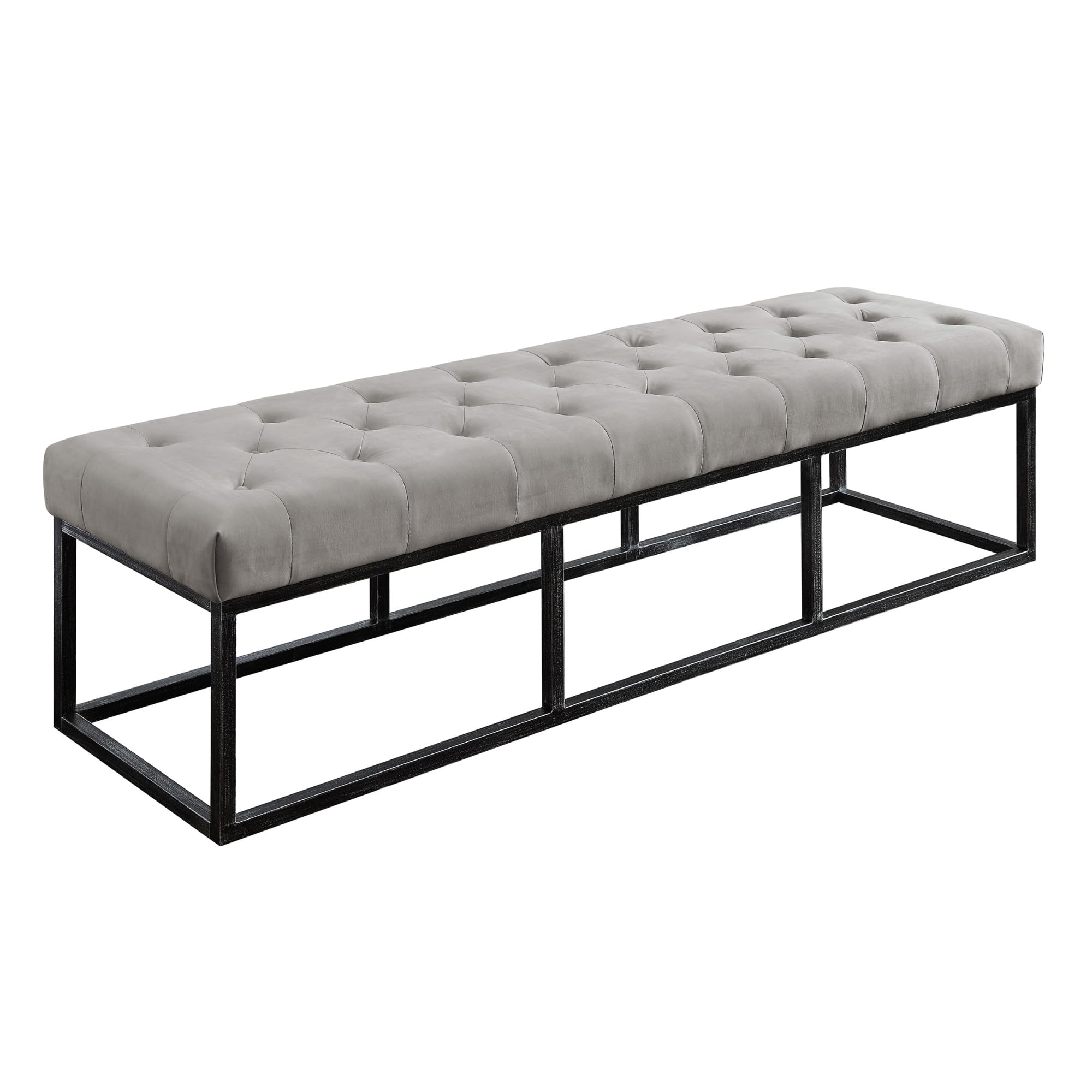 Danes Tufted Upholstered Bench with Iron Legs, Modern Pearl Gray Long Bench for Bedroom, Living Room