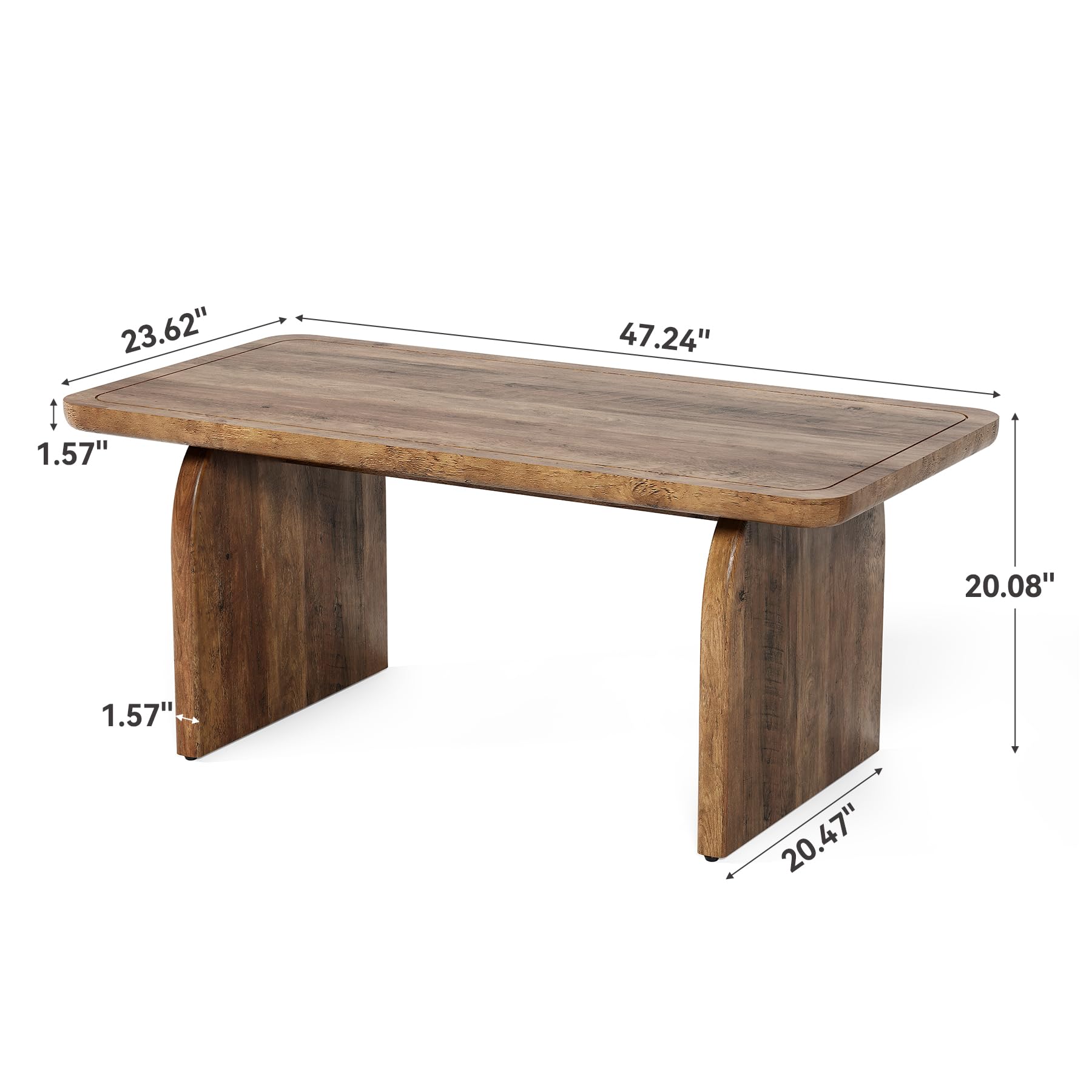 47" Farmhouse Coffee Table, Rustic Brown Wooden Center Table with Rounded Corners for Living Room or Tea Time