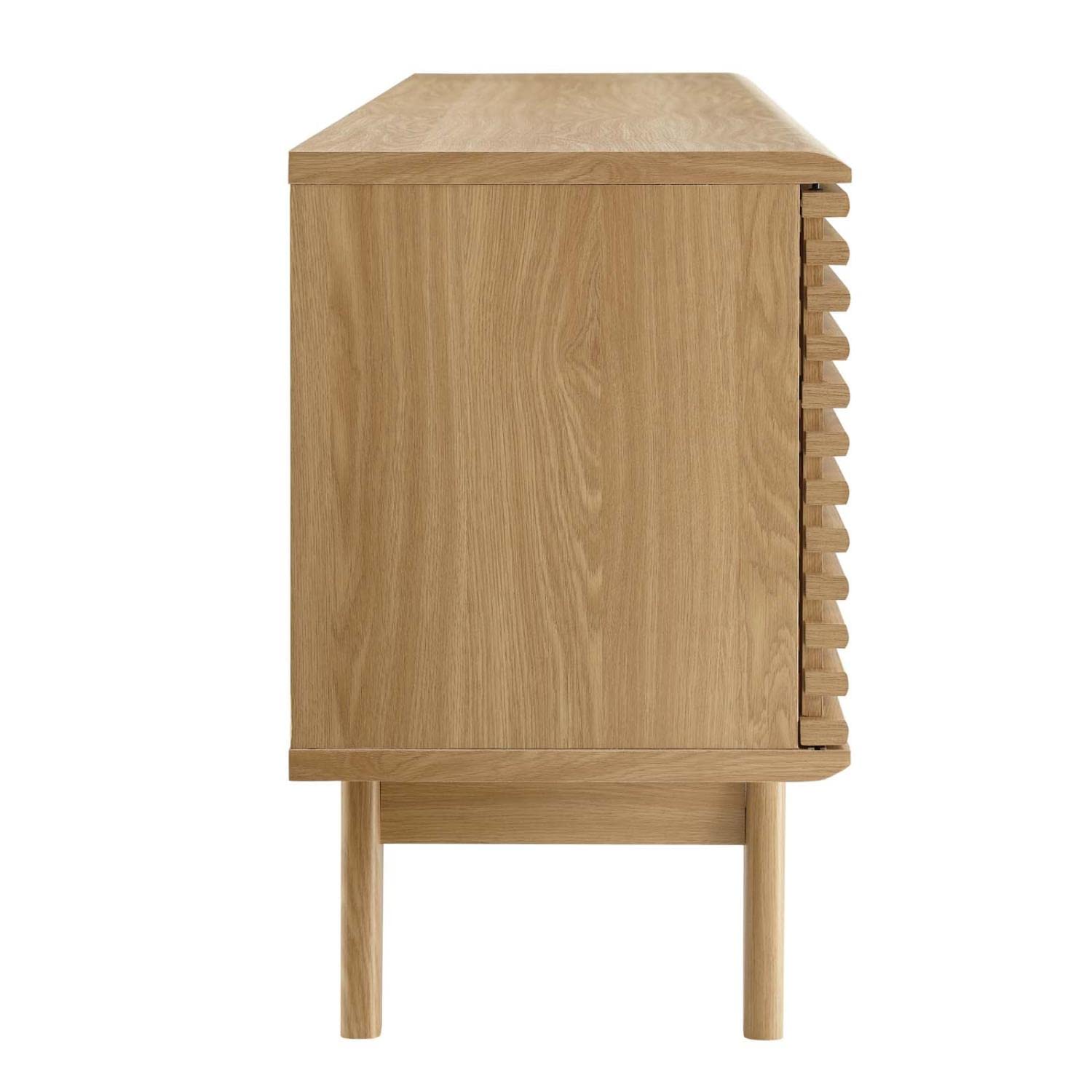 71" Mid-Century TV Stand – Low Profile Oak Wood Media Console with Open Storage for Living Room