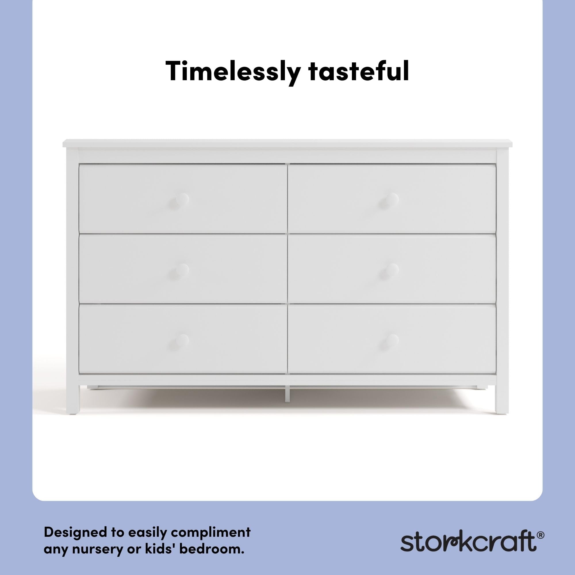 Alpine 6-Drawer Dresser – White Double Chest, GREENGUARD Certified Nursery Storage for Kids or Bedroom