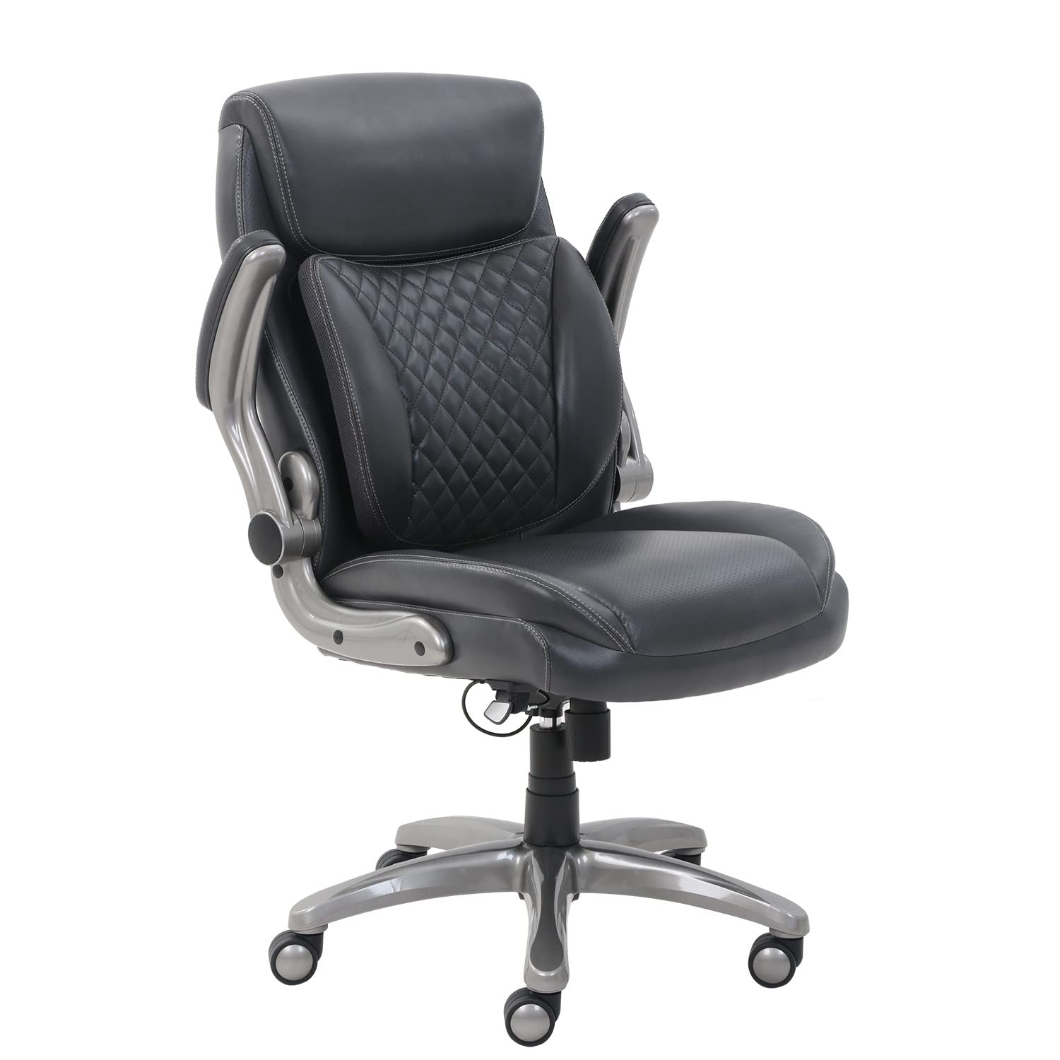 Executive Office Chair with Lumbar Support, Flip-Up Arms, Adjustable Height, PU Leather Desk Chair, Grey