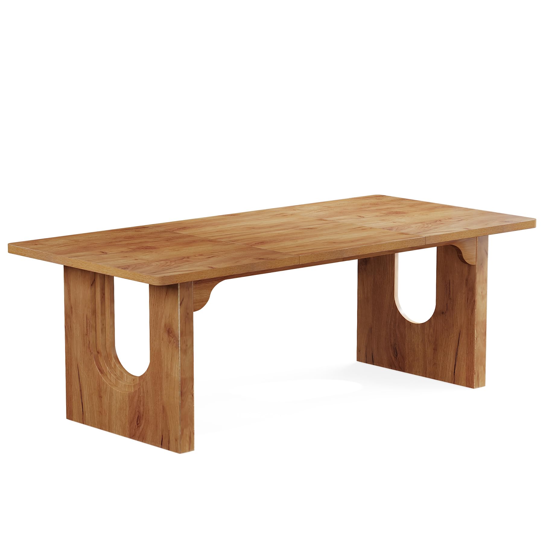 71" Large Dining Table for 6-8, Rustic Brown Rectangular Table with Wood Pedestal for Kitchen or Living Room