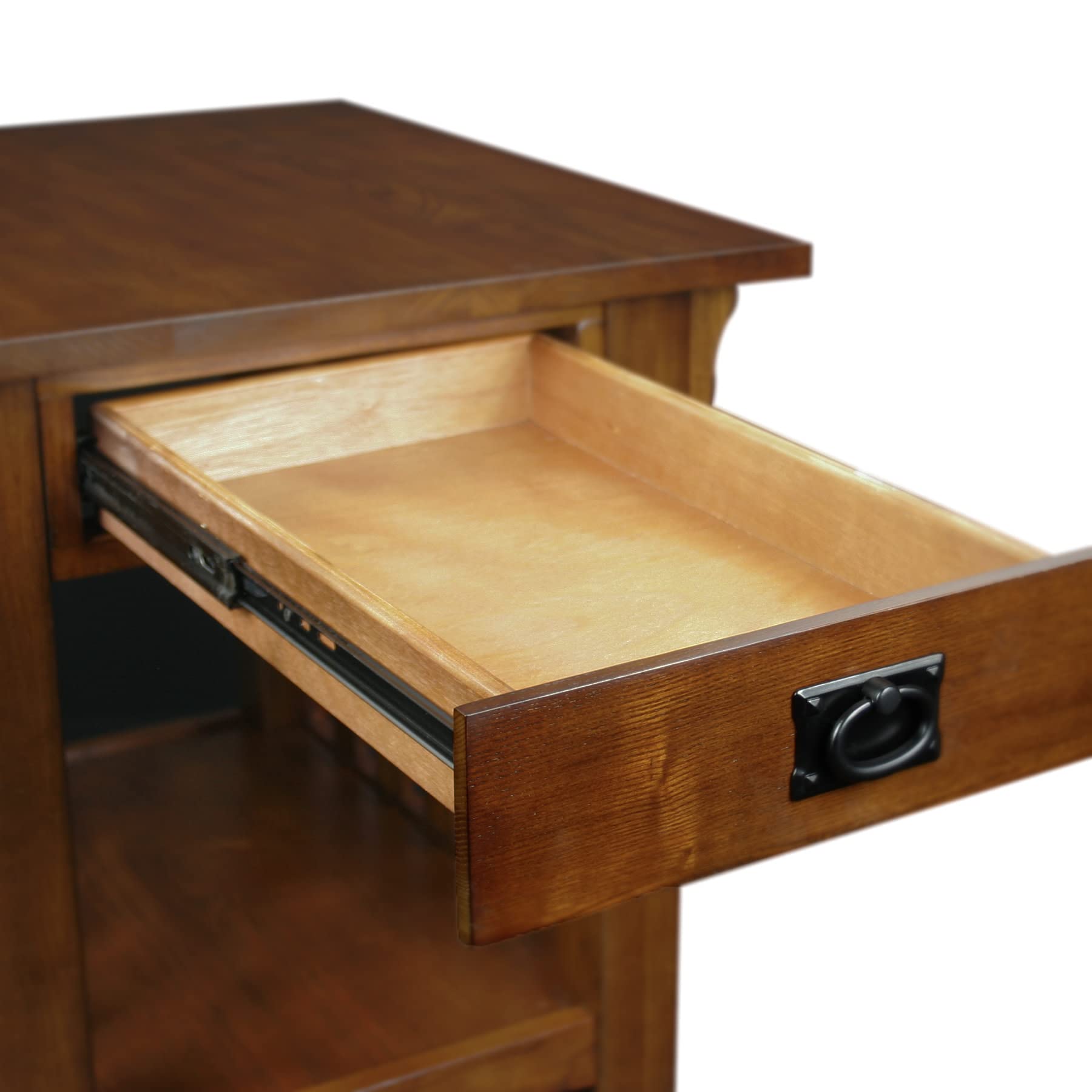 FURNIXI Mission Solid Wood End Table with Drawer & Shelf, Medium Oak Living Room Table with Slatted Sides