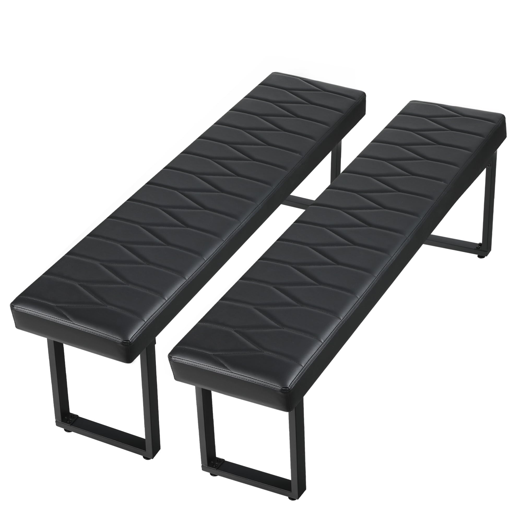 58" Faux Leather Dining Bench Set of 2, Indoor Cushioned Benches for Entryway, Bedside, Dining Room