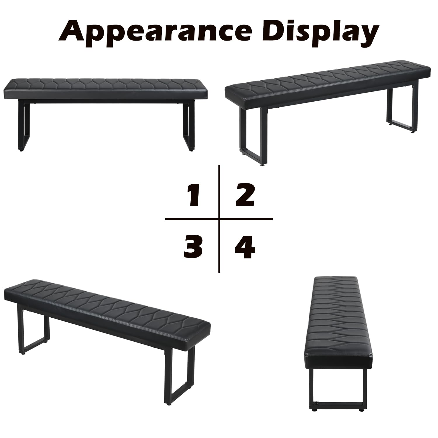58" Faux Leather Dining Bench Set of 2, Indoor Cushioned Benches for Entryway, Bedside, Dining Room