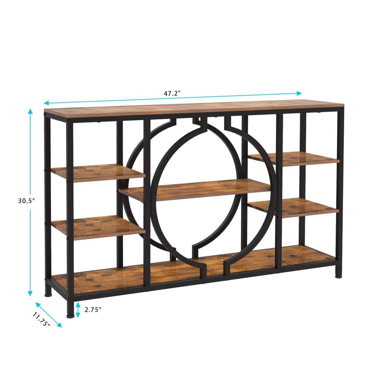 47" Industrial Console Table, Rustic Sofa Table with 4-Tier Wooden Shelves for Entryway, Hallway, Living Room