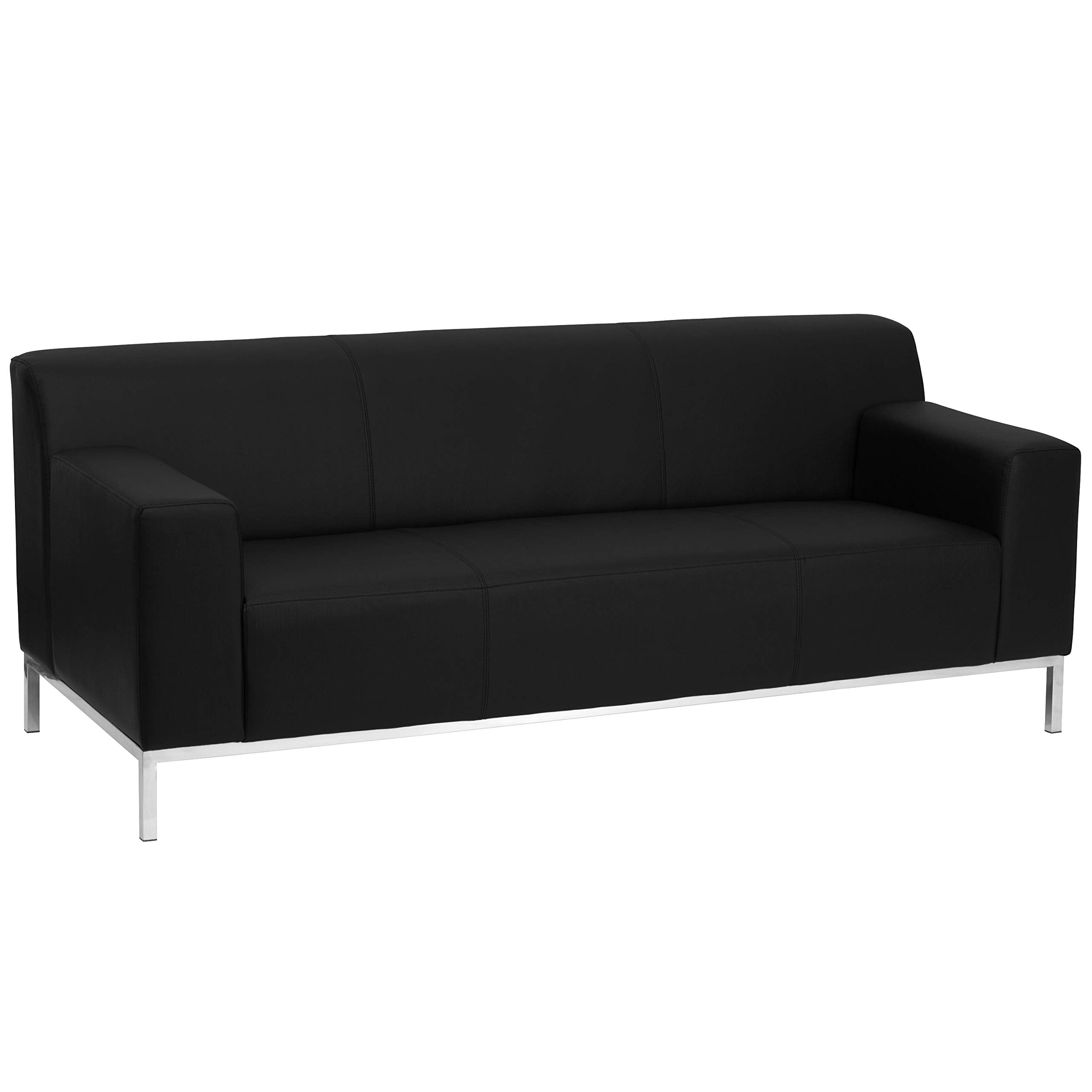 HERCULES Definity Contemporary Black LeatherSoft Sofa with Stainless Steel Frame, Office Lounge Couch