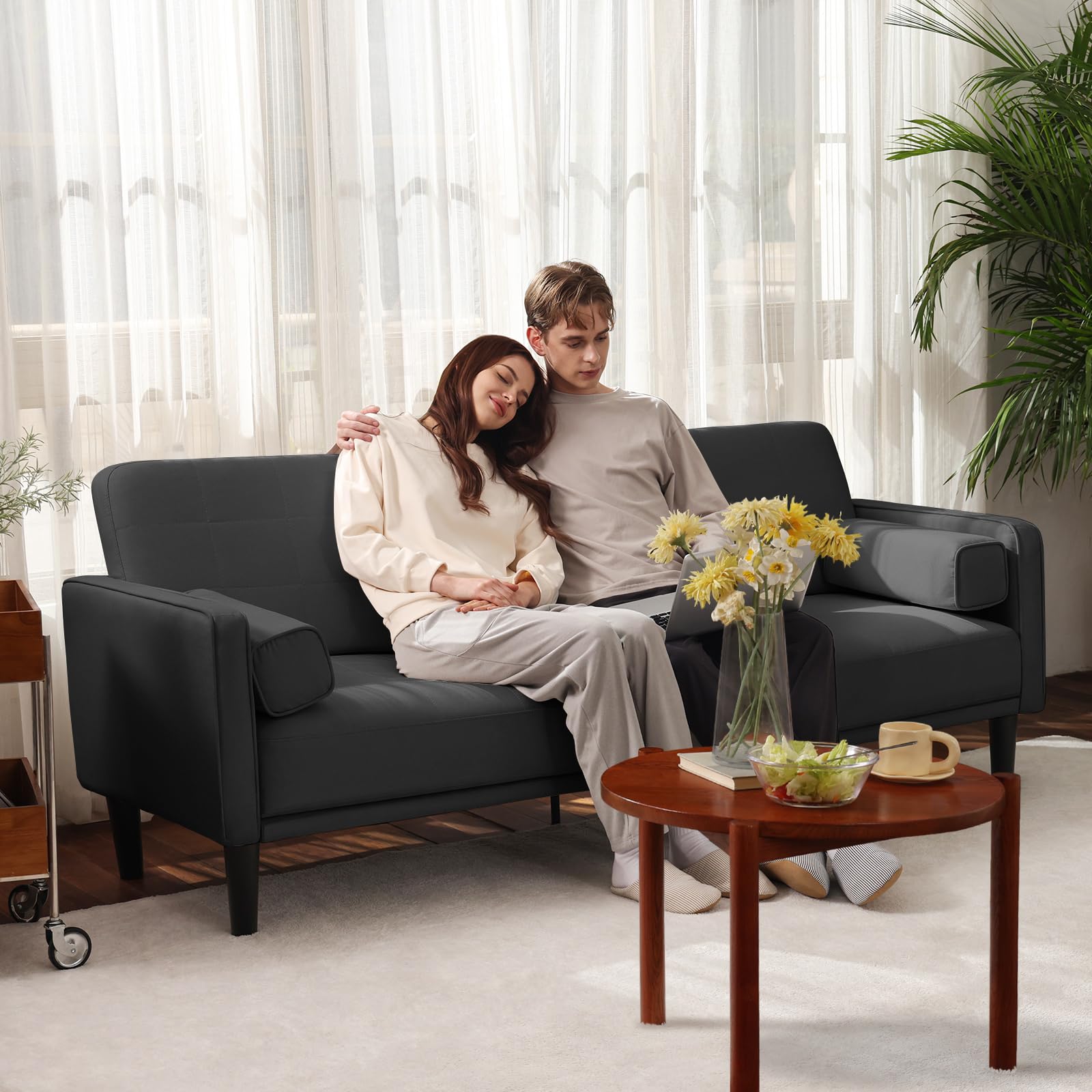 70" Dark Gray Comfy Loveseat Sofa, Recliner Sofa Couch, with Removable Washable Cover, High Density Foam Cushions, Solid Wood Frame, Ideal for Living Rooms, Easy to Assemble