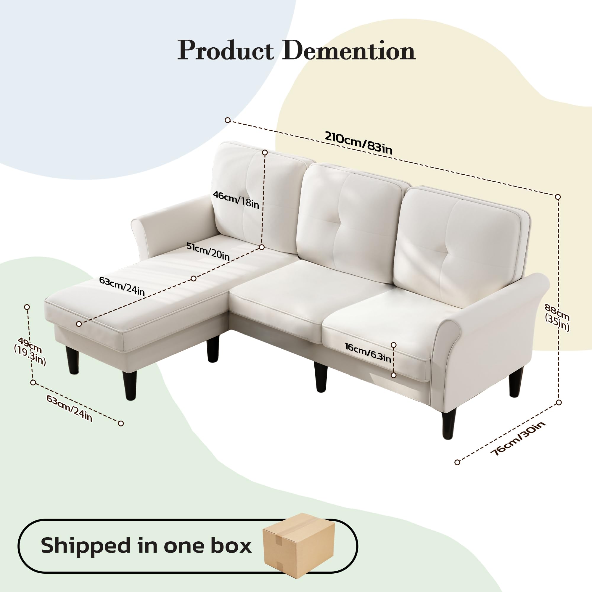 83" Beige Velvet Sectional Couch with Ottoman, L-Shaped 3-Seater Sofa for Living Room, Apartment, Office, Small Spaces