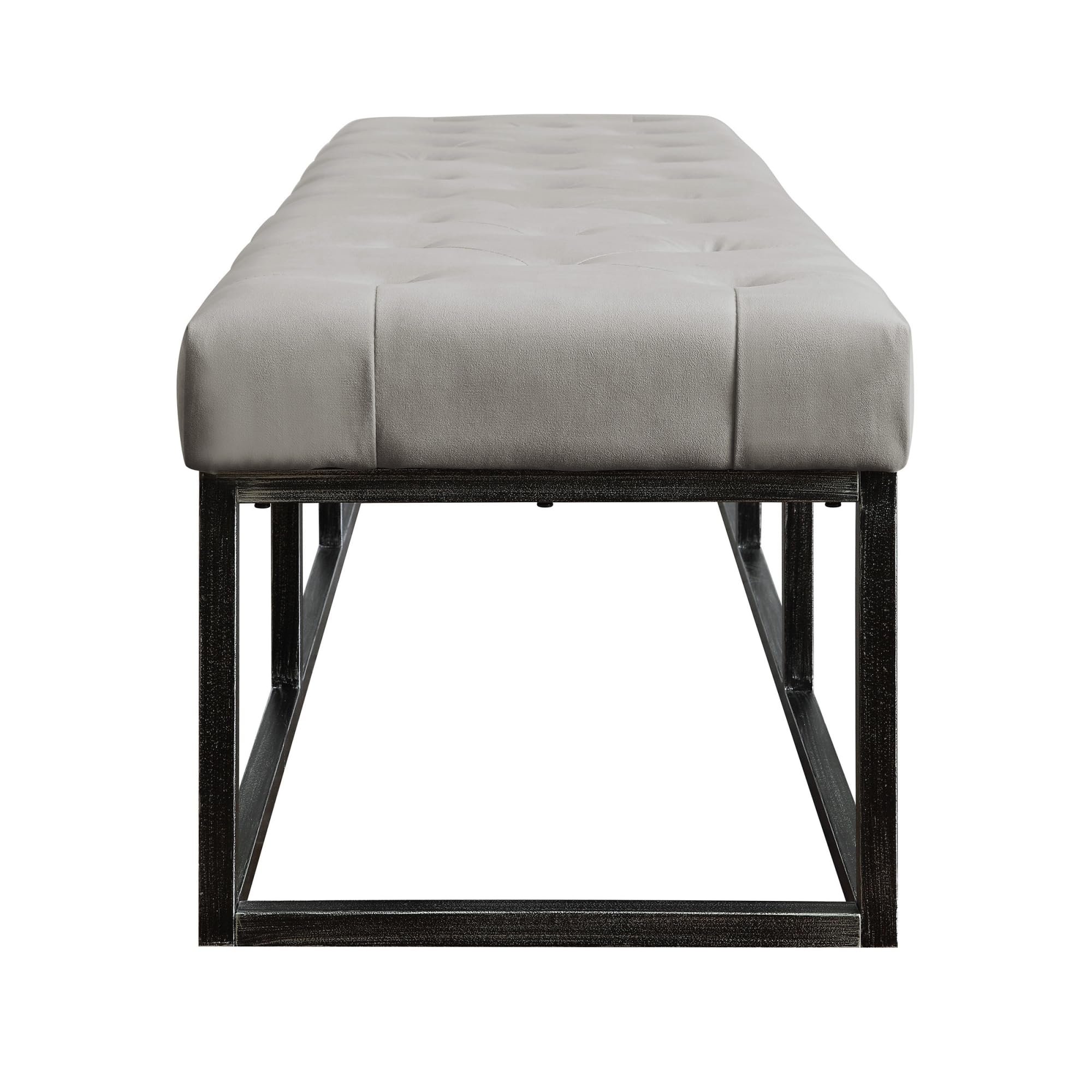 Danes Tufted Upholstered Bench with Iron Legs, Modern Pearl Gray Long Bench for Bedroom, Living Room