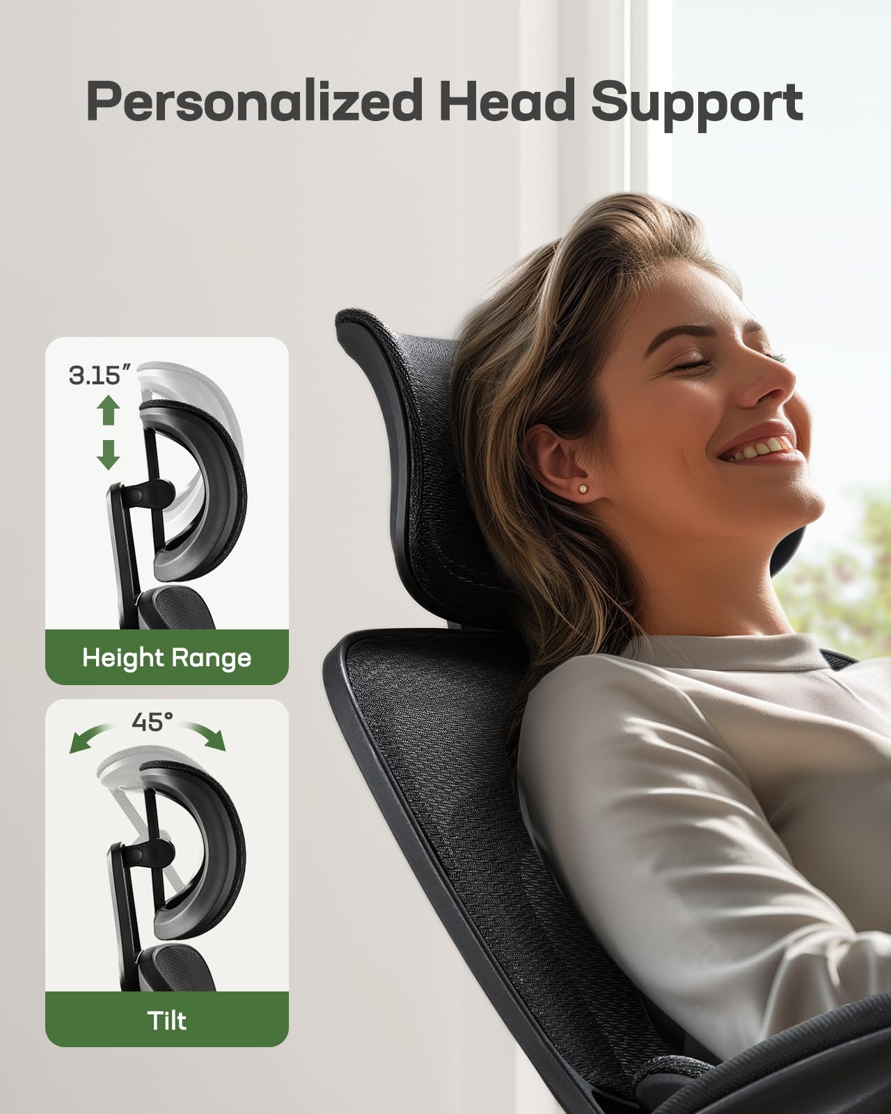 FURNIXI High Back Office Chair with Adjustable Lumbar, 2D Headrest & Flip-Up Arms, Ergonomic Mesh Gaming Chair, Black
