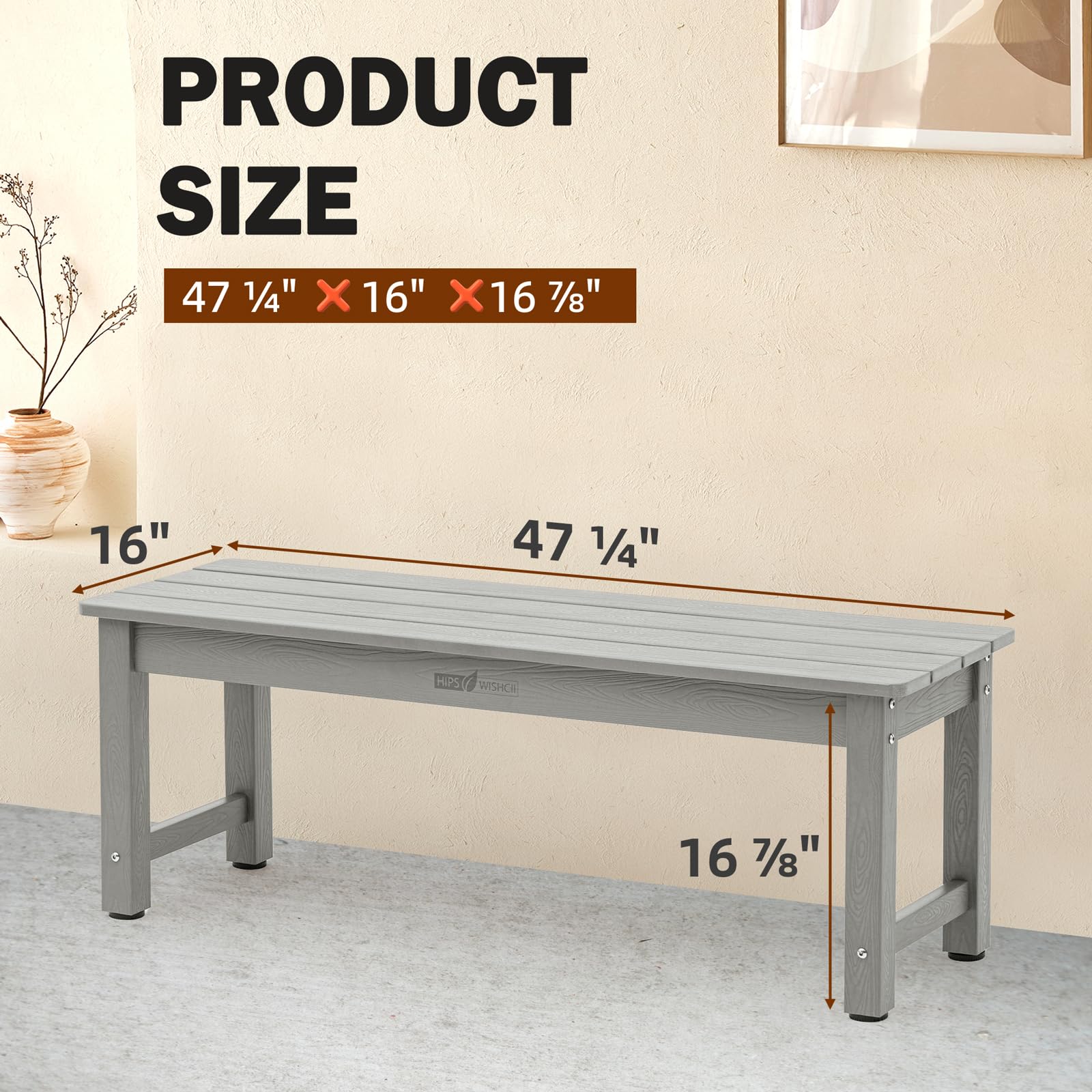 Grey Poly Lumber Outdoor Bench, Weatherproof 2-Person Patio Garden Bench, Fade & Rot Resistant Design