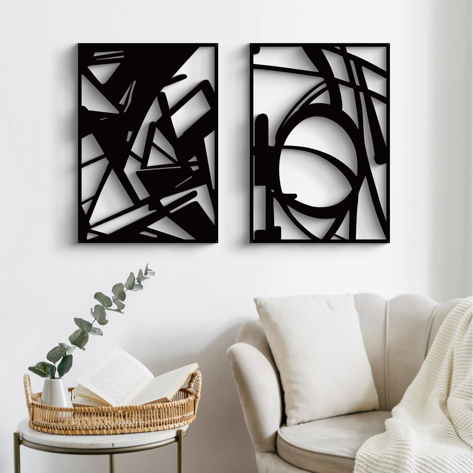 4-Pack Black Abstract Metal Wall Art – Minimalist Single Line Sculptures for Living Room, Bedroom, or Study