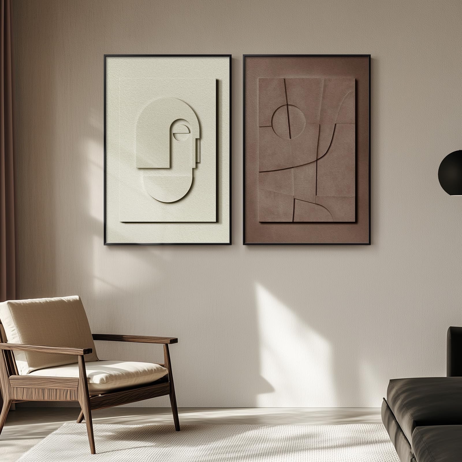 3-Piece Textured Abstract Wall Art – Framed Black White Brown Canvas for Living Room, Office or Hallway Decor