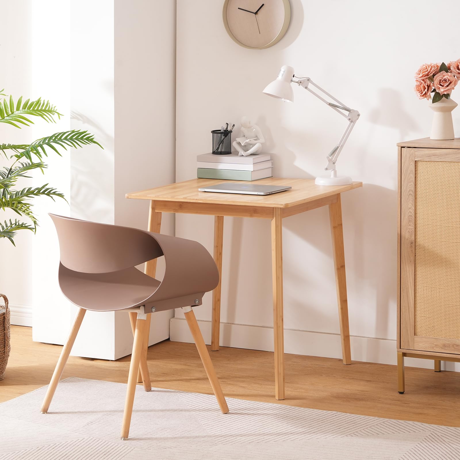 27.6" Bamboo Dining Table, Small Square Kitchen Table for 2, Writing Desk for Apartment, Natural YL70CZ01