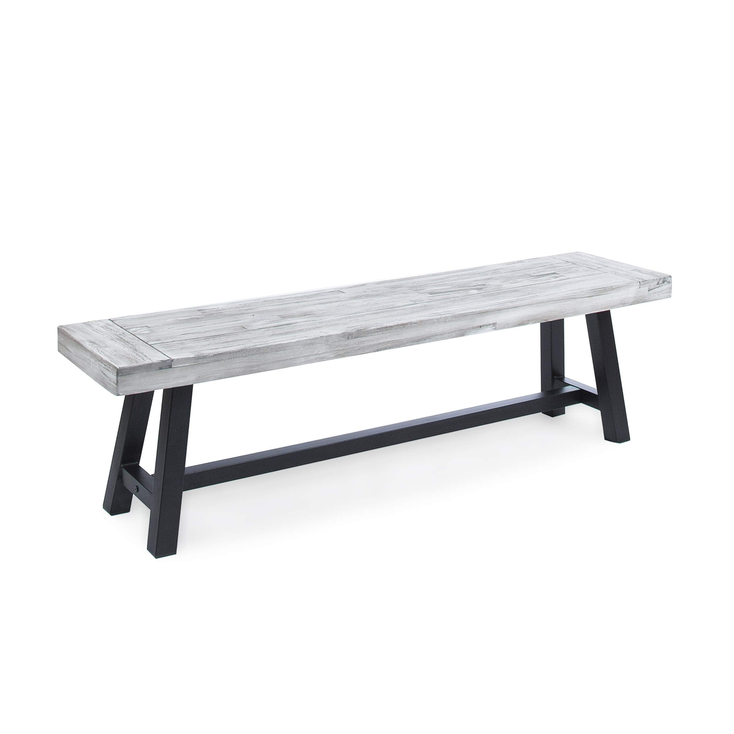 Jubilee Acacia Wood Dining Bench in Light Gray, Durable Outdoor Seating for Patio or Indoor Use