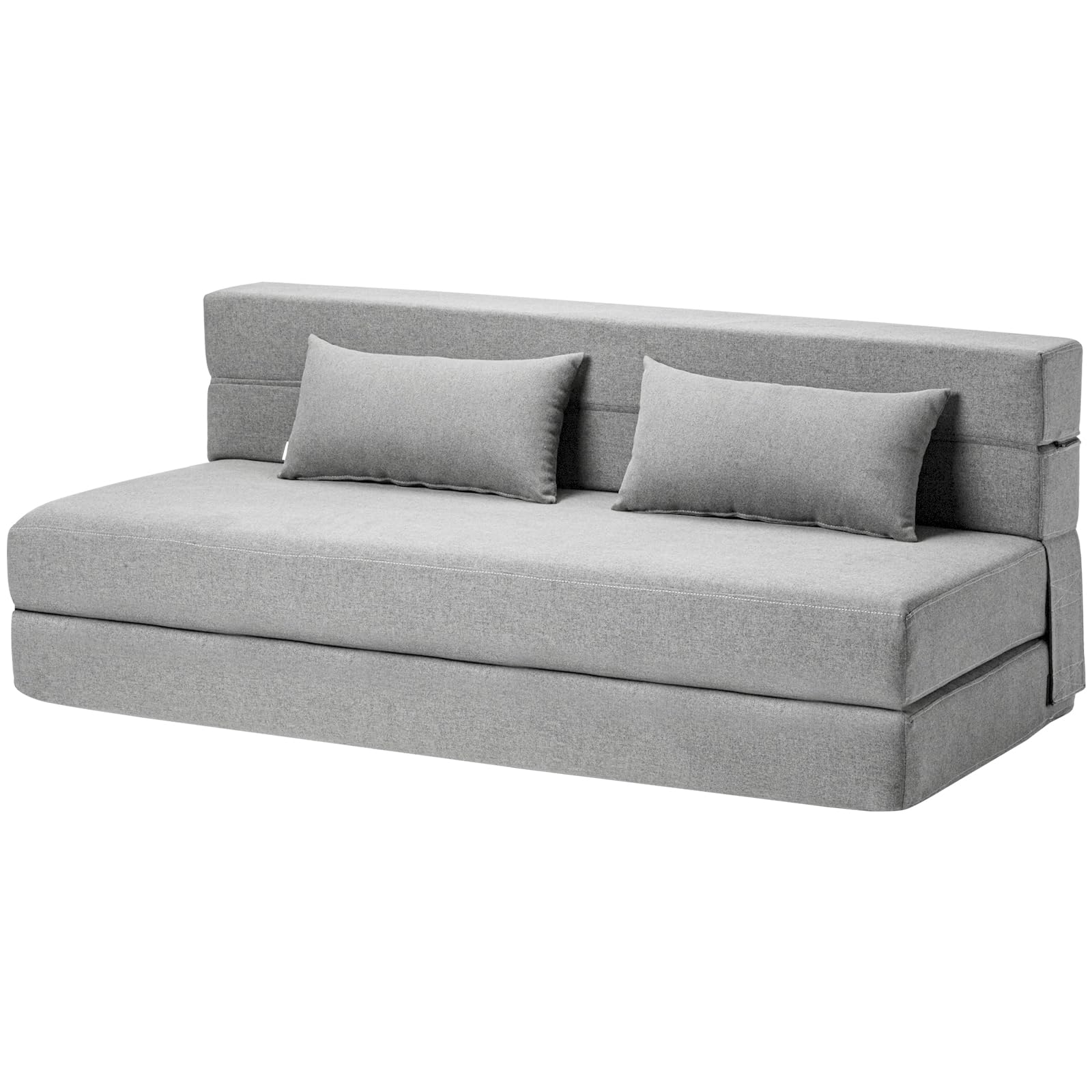 Folding Sofa Bed with Pillows- Convertible Chair Floor Couch & Sleeping Mattress, Foldable Memory Foam Sleeper for Living Room/Dorm/Guest Room/Home Office/Apartment/Loft, Queen, Light Gray