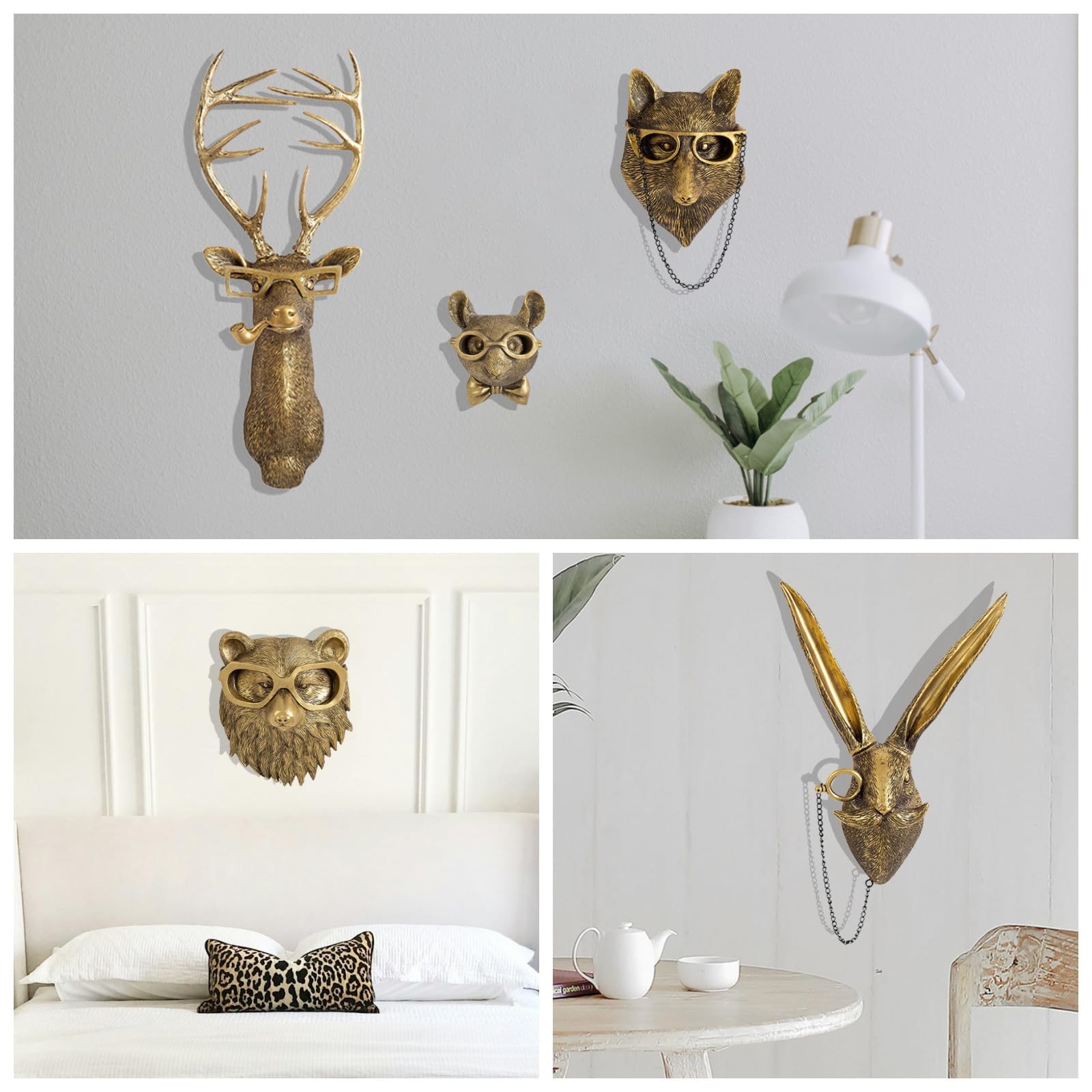 5-Piece Faux Animal Head Wall Décor – Resin Deer Head Sculptures for Living Room, Kitchen, Bedroom or Gift