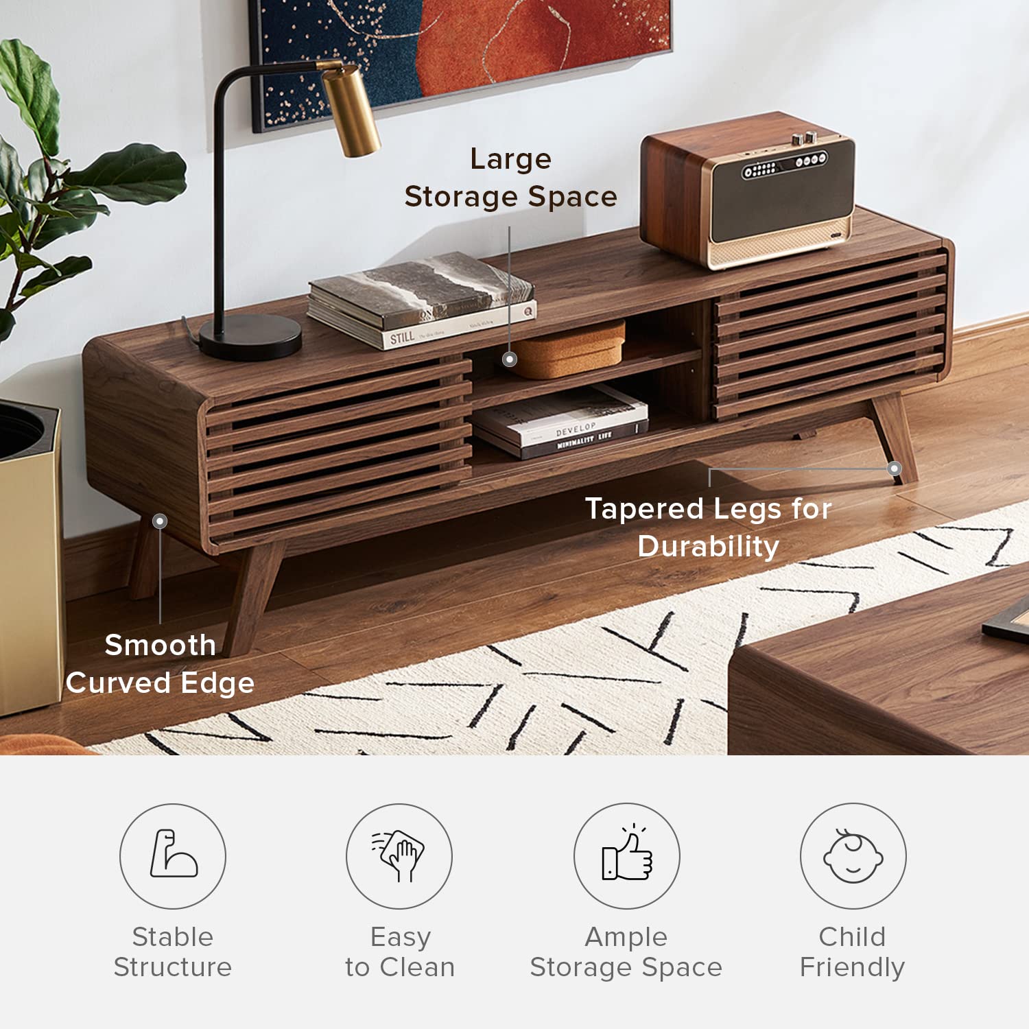 Ensley TV Stand – 59" Walnut Mid-Century Console for 55–65" TVs, Farmhouse Media Cabinet for Living Room or Bedroom