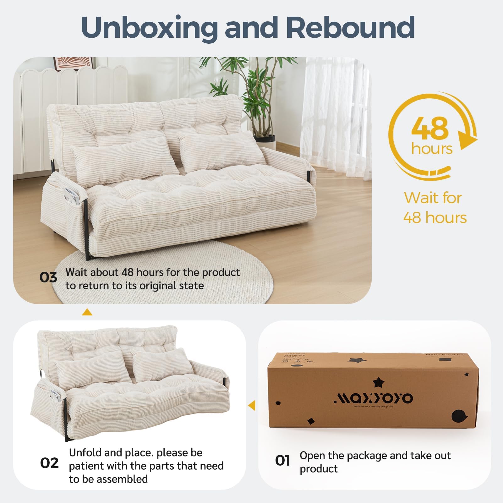 Adjustable Floor Sofa Bed with 2 Pillows, 5-Position Foldable Bean Bag Couch, Sleeper for Gaming, Reading, Beige