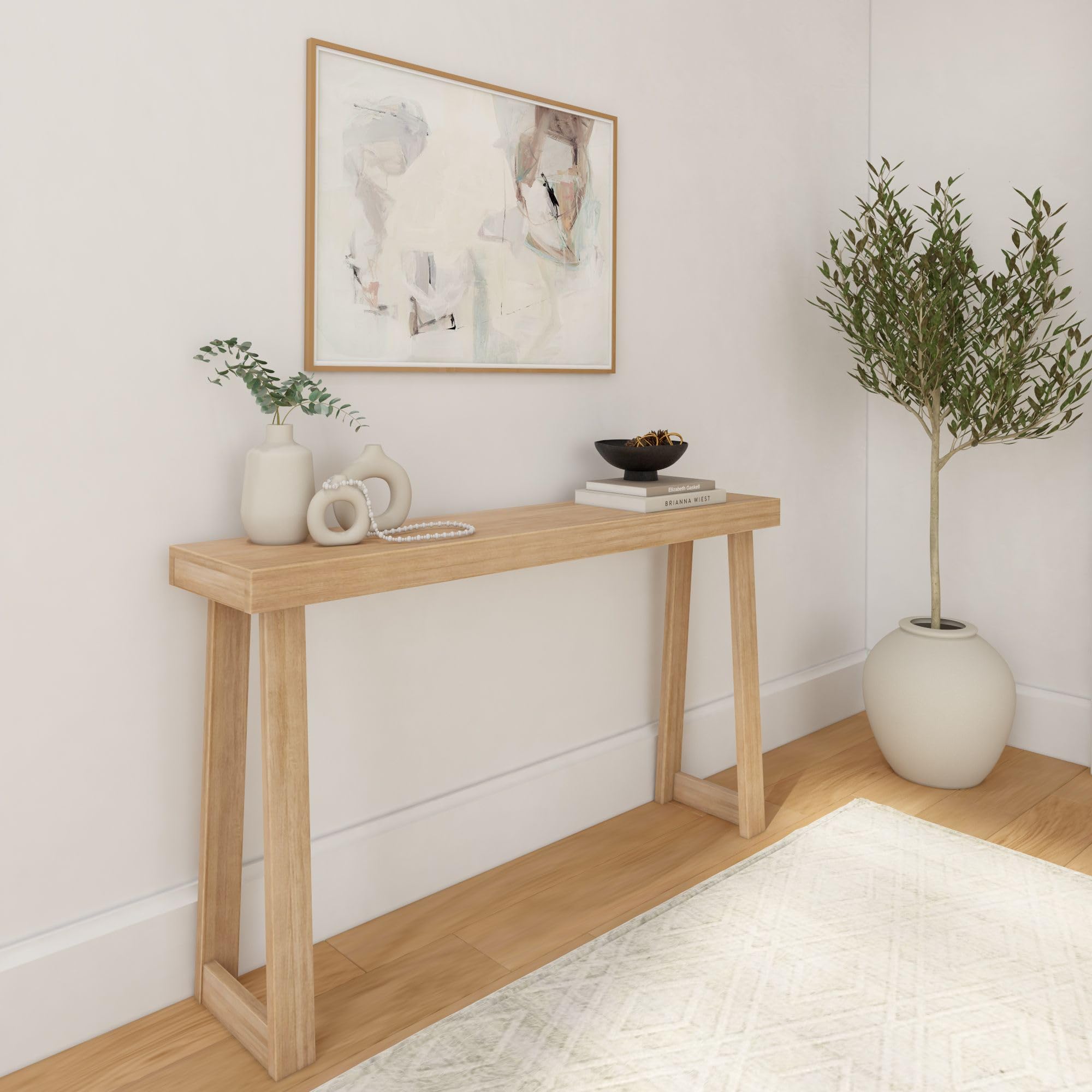 56" Solid Wood Console Table, Narrow Entry Table for Hallway, Behind Sofa or in Foyer, Easy Assembly, Blonde Finish