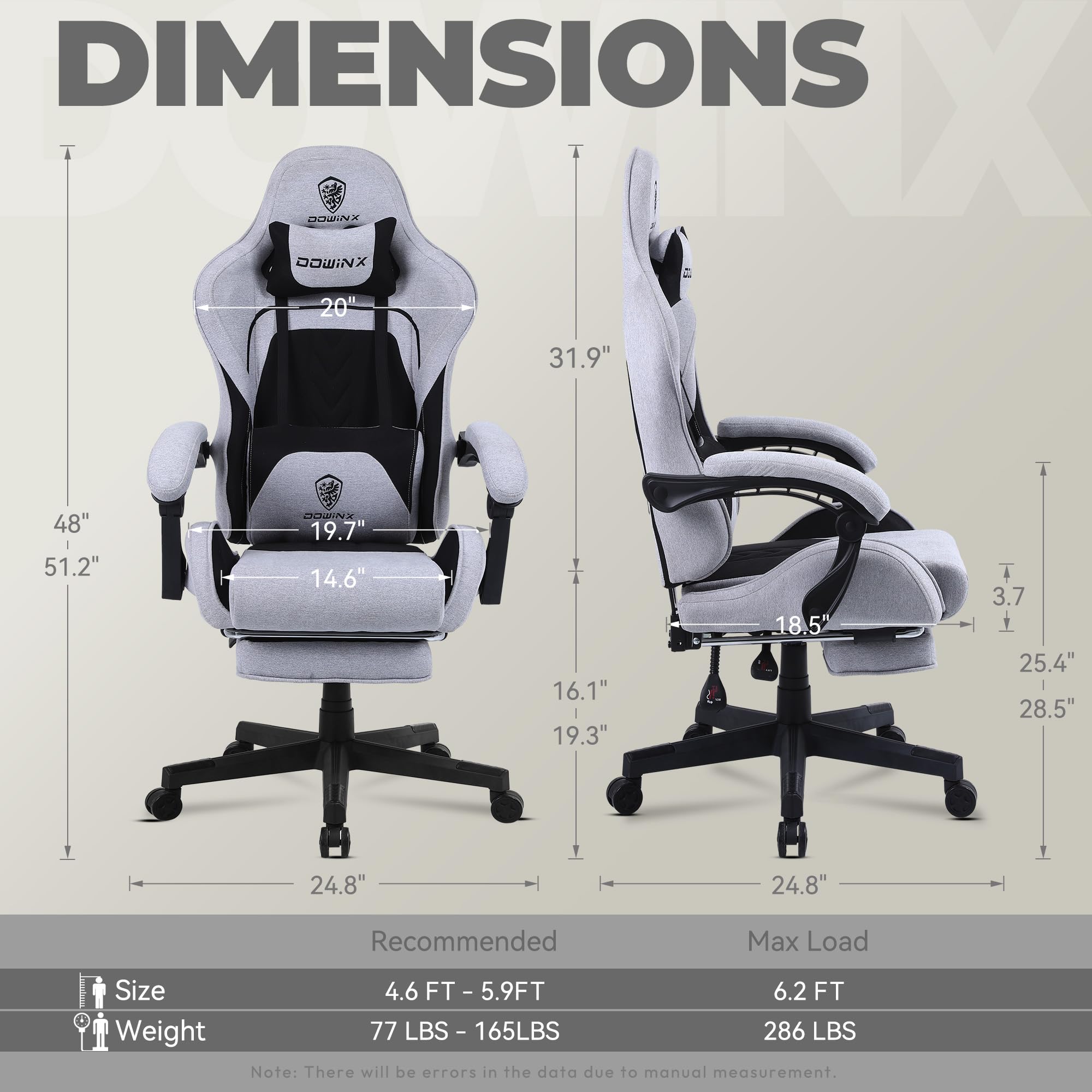 Gaming Chair with Pocket Spring Cushion, Massage & Footrest, Fabric Ergonomic Desk Chair, Black and Grey