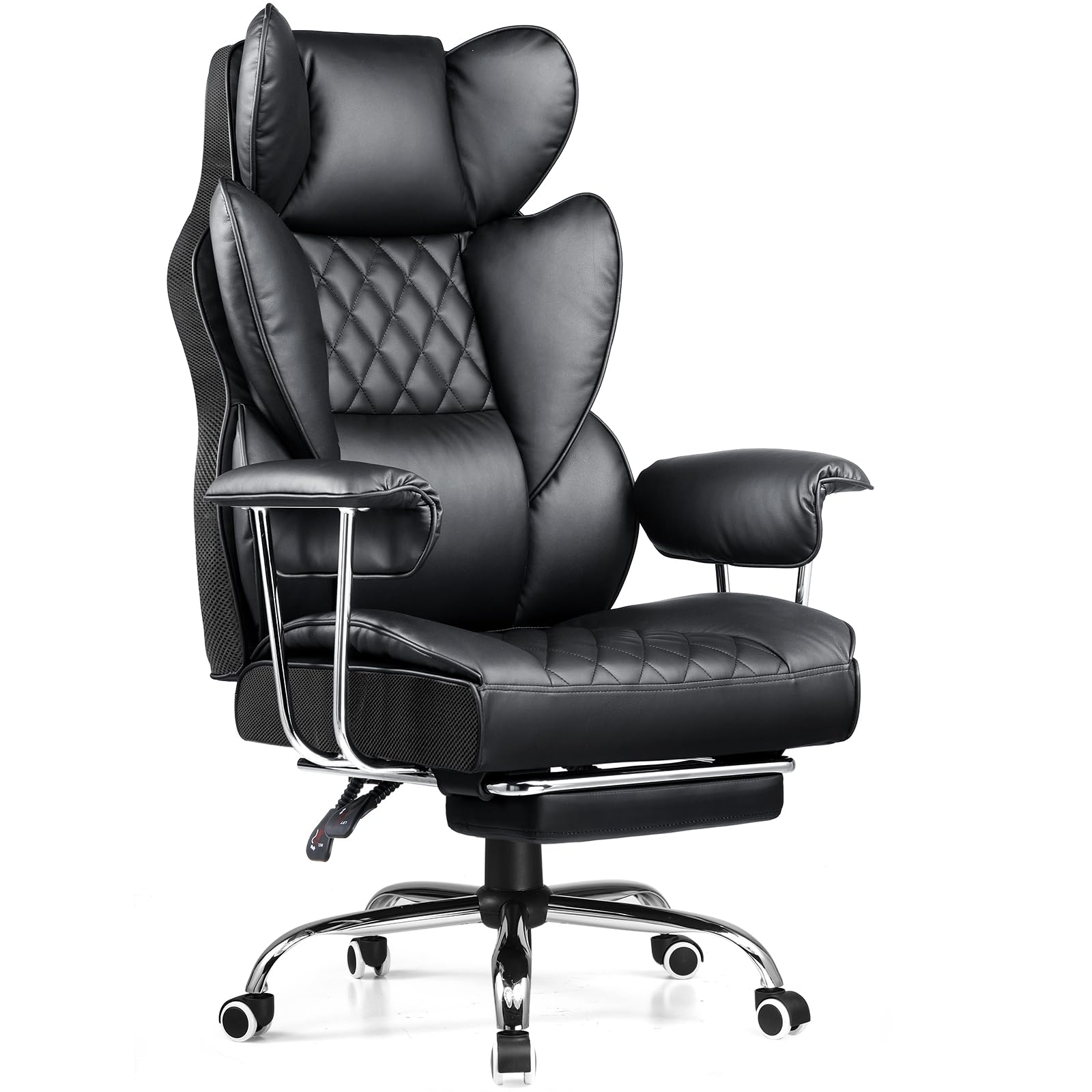Big & Tall Gaming Office Chair, High Back Leather Chair with Footrest & Pocket Spring Lumbar, Soft Armrests