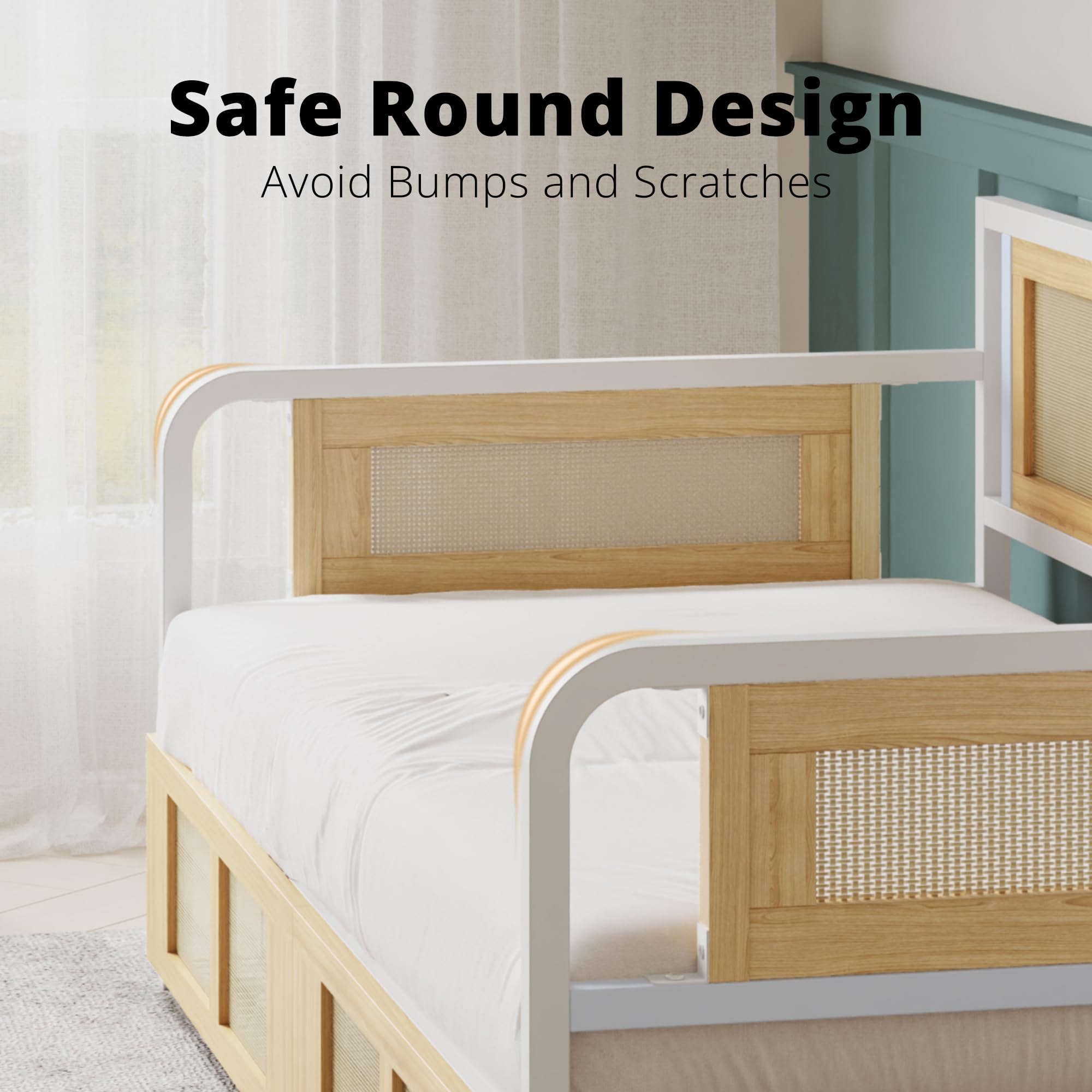 Twin Rattan Daybed – Stylish Corner Day Bed Frame with Storage Drawers for Living Room, Bedroom or Guest Room