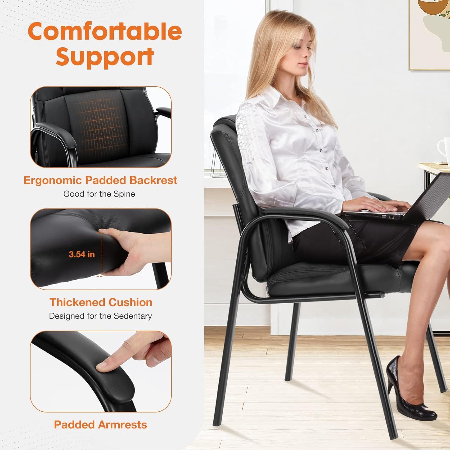 Set of 2 Guest Office Chairs, Big & Tall PU Leather Reception Chairs with Arms for Lobby or Conference Room