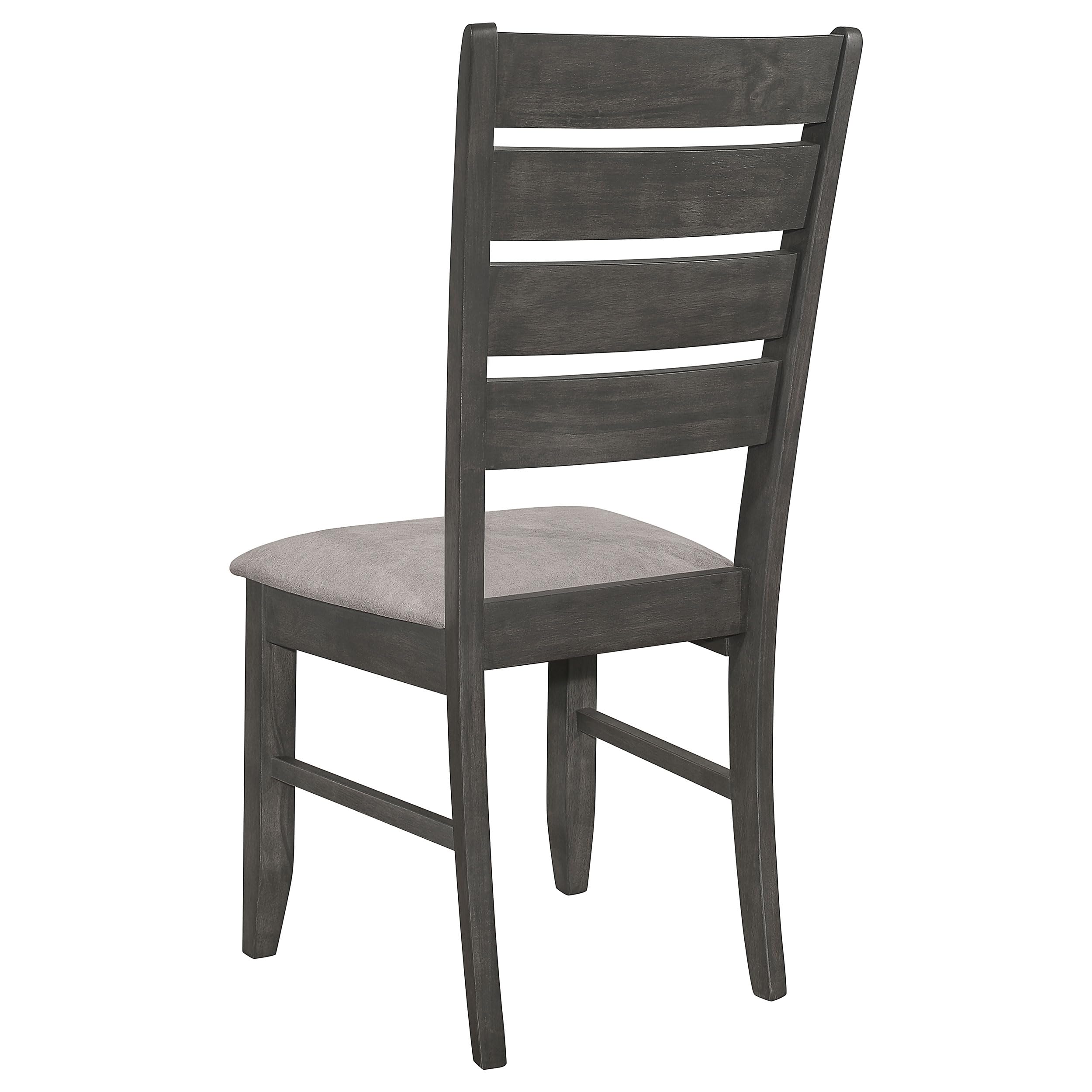 Set of 2 Transitional Style Wood Dining Side Chairs, Ladder Back with Padded Fabric Seats, Dark Grey