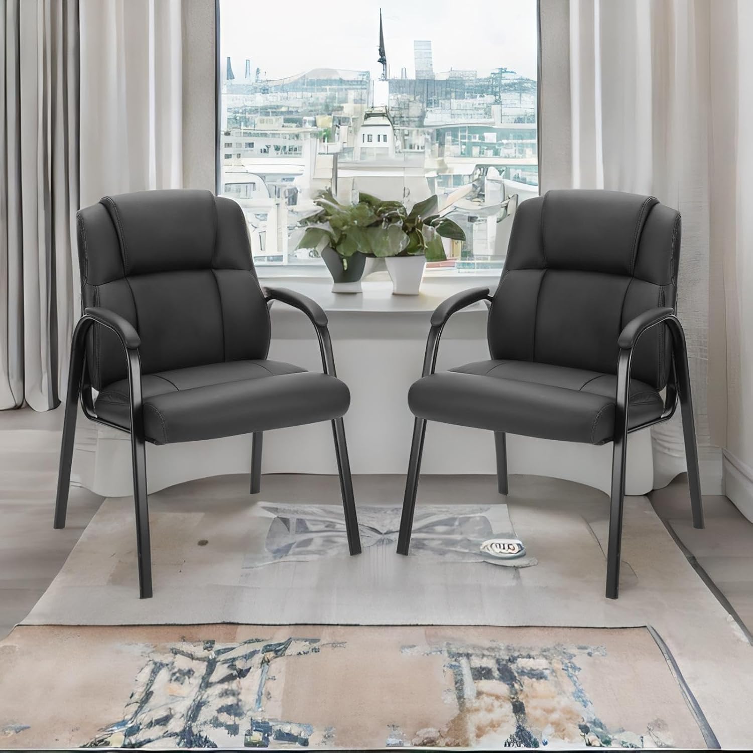 Set of 2 Guest Office Chairs, Big & Tall PU Leather Reception Chairs with Arms for Lobby or Conference Room