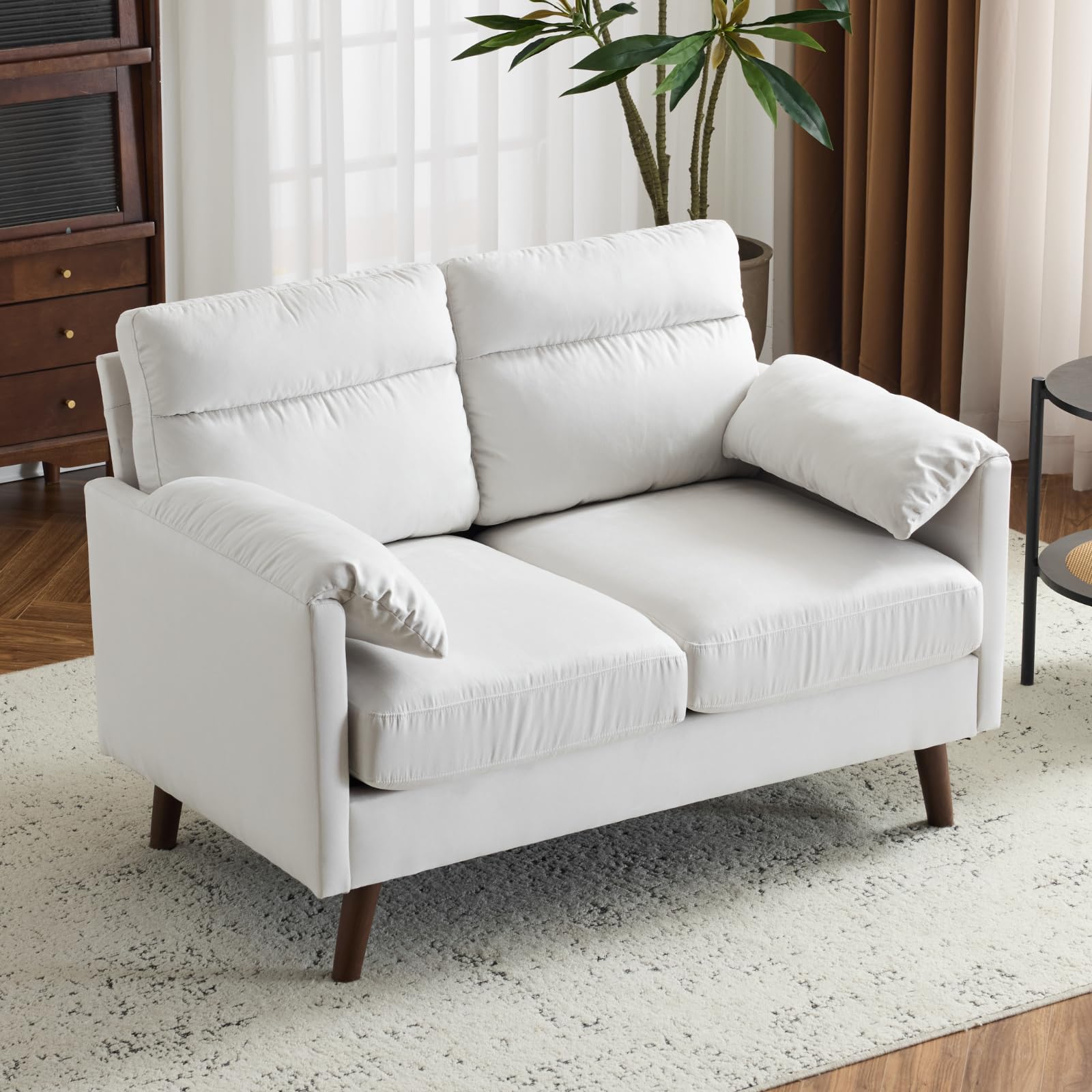 48.8" Mini Loveseat Sofa – Suede Nap Upholstered Couch for Small Living Spaces, Apartments & Home Offices, Beige