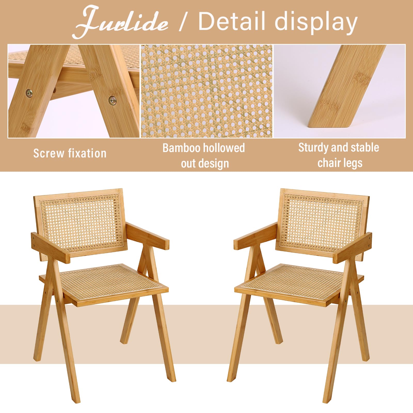 Set of 2 Modern Rattan Armchairs, Mid-Century Accent Chairs for Dining, Bedroom or Reading Room