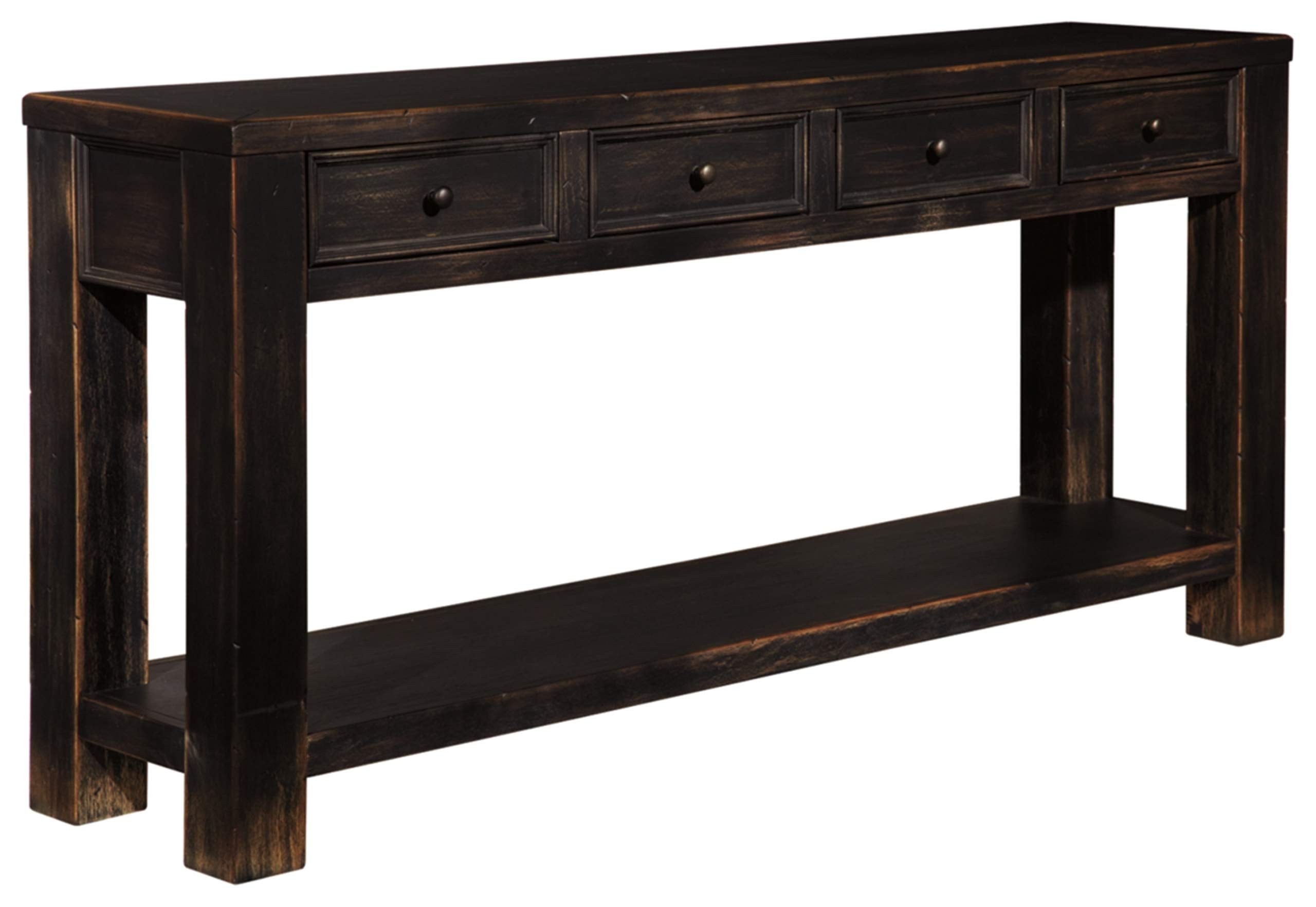 Gavelston Rustic Sofa Table with 4 Drawers & Shelf, Weathered Black Console Table for Living Room, Entryway, or Hallway
