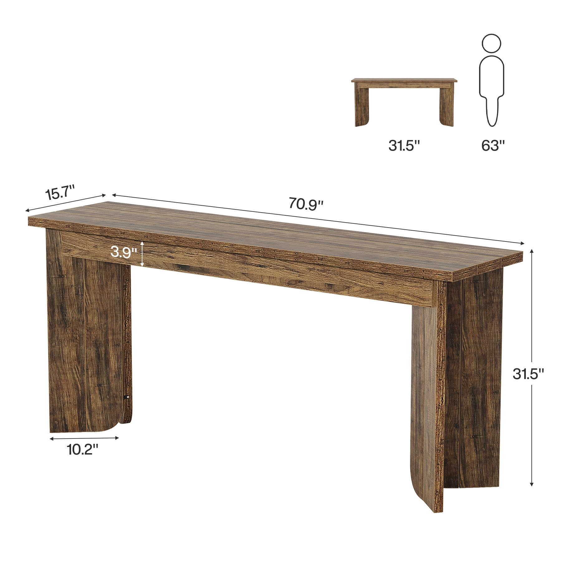70.9" Extra Long Wooden Console Table, Farmhouse Sofa Table with Wide Top & Double Pedestal for Living Room, Hallway