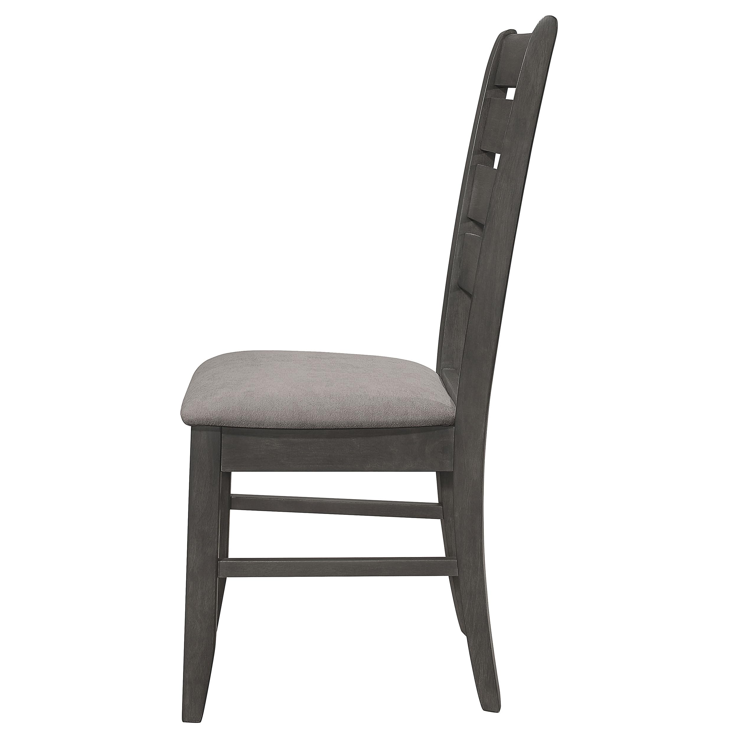 Set of 2 Transitional Style Wood Dining Side Chairs, Ladder Back with Padded Fabric Seats, Dark Grey