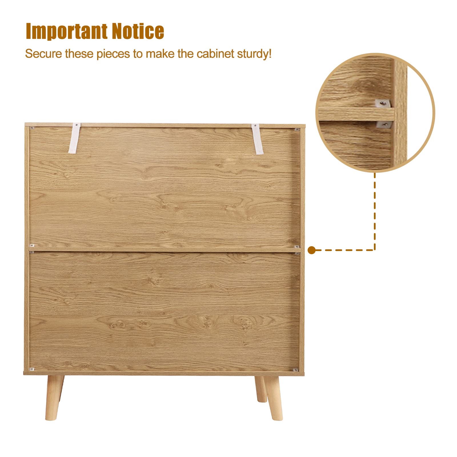 Modern Rattan 3-Drawer Dresser, Rustic Oak Wood Chest with Spacious Storage for Bedroom, Hallway, H0027