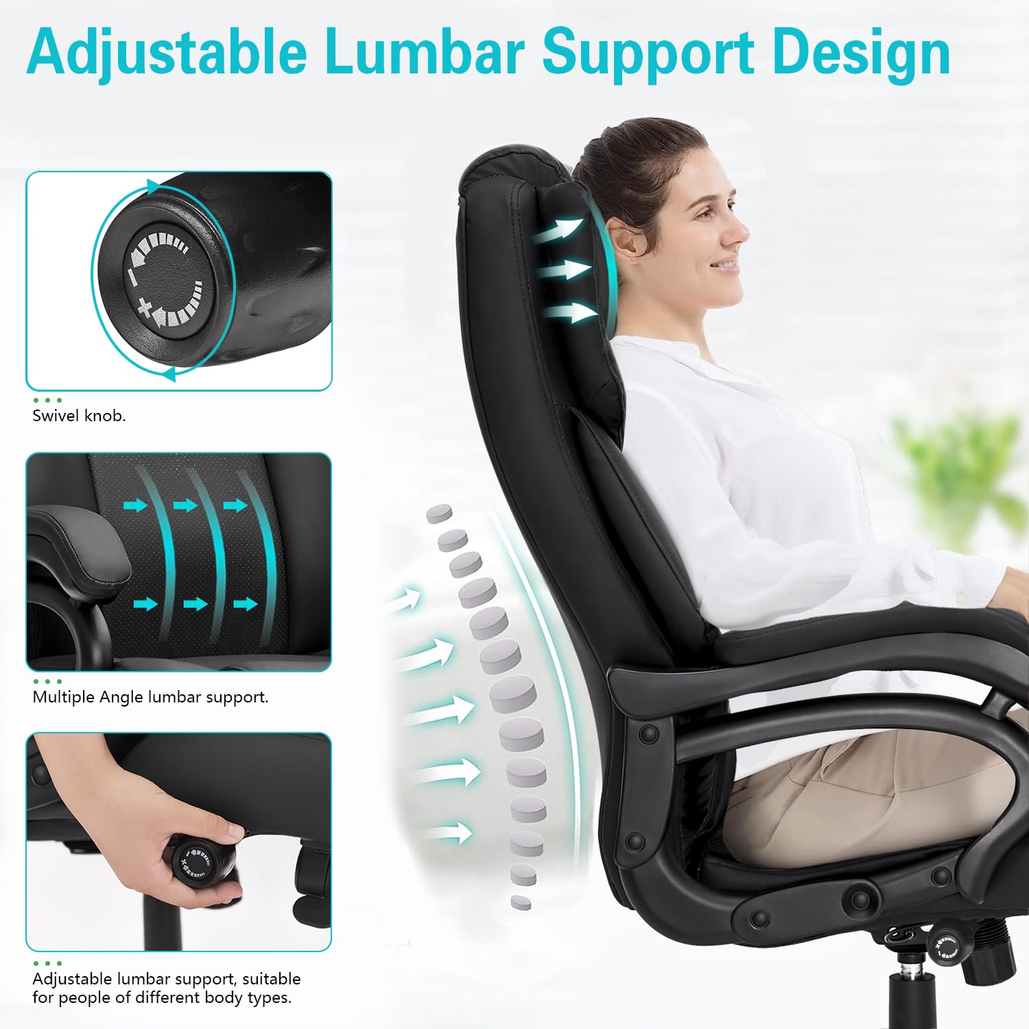 500lbs Big & Tall Office Chair, Heavy Duty High-Back Executive Desk Chair with Lumbar Support & Quiet Wheels